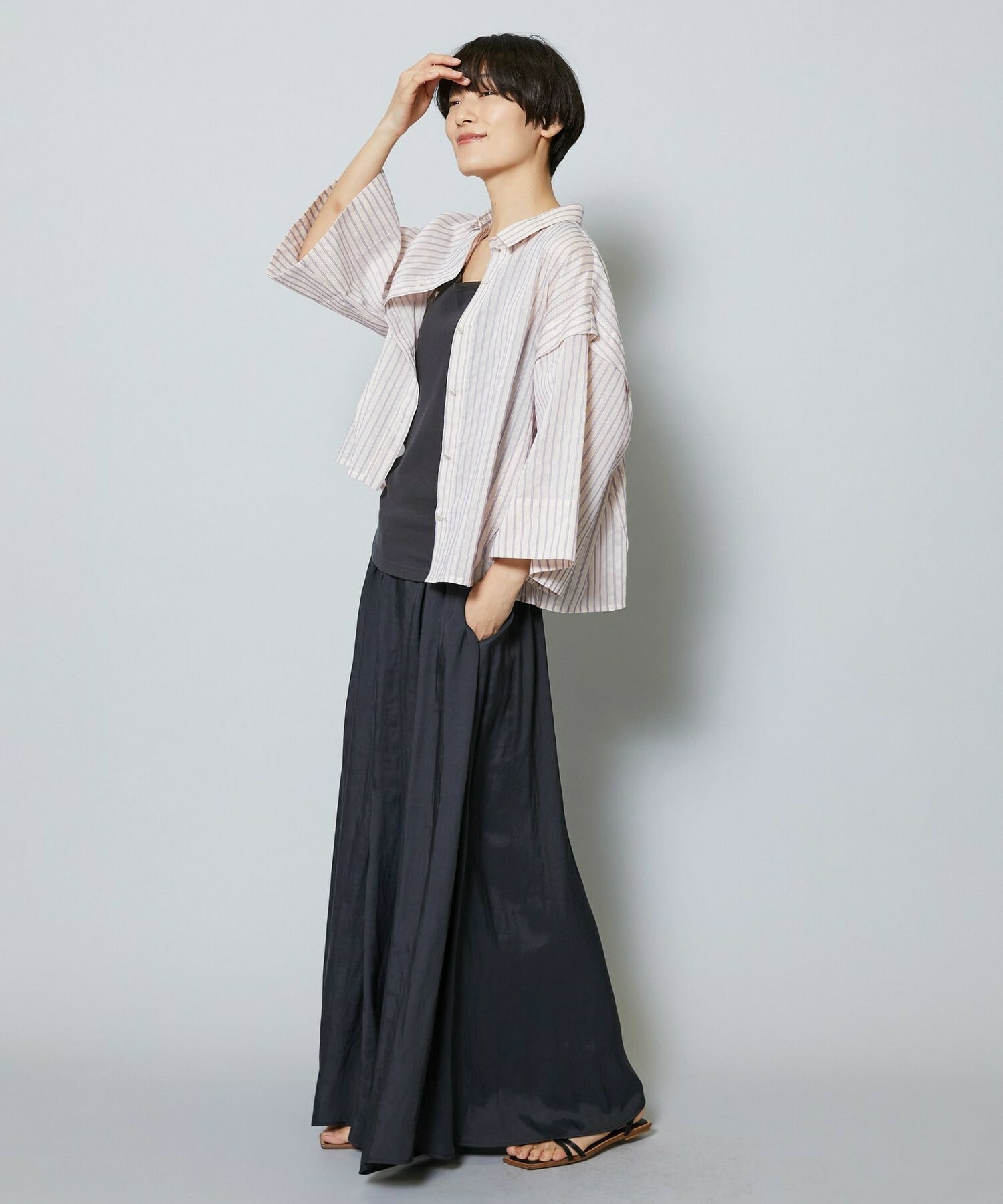 【MOGA】【Lサイズ】シアーストライプシャツ 詳細画像 パープル 8