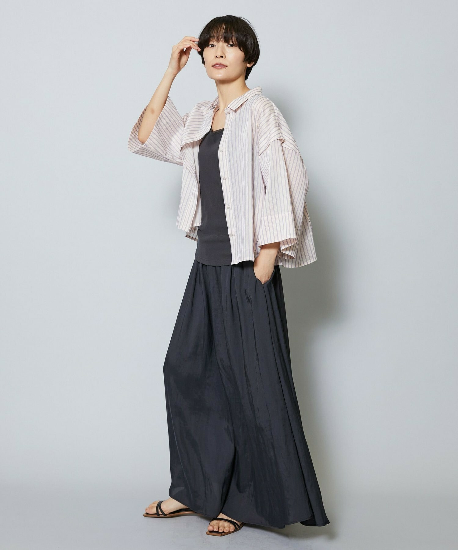 【MOGA】【Lサイズ】シアーストライプシャツ 詳細画像 パープル 9