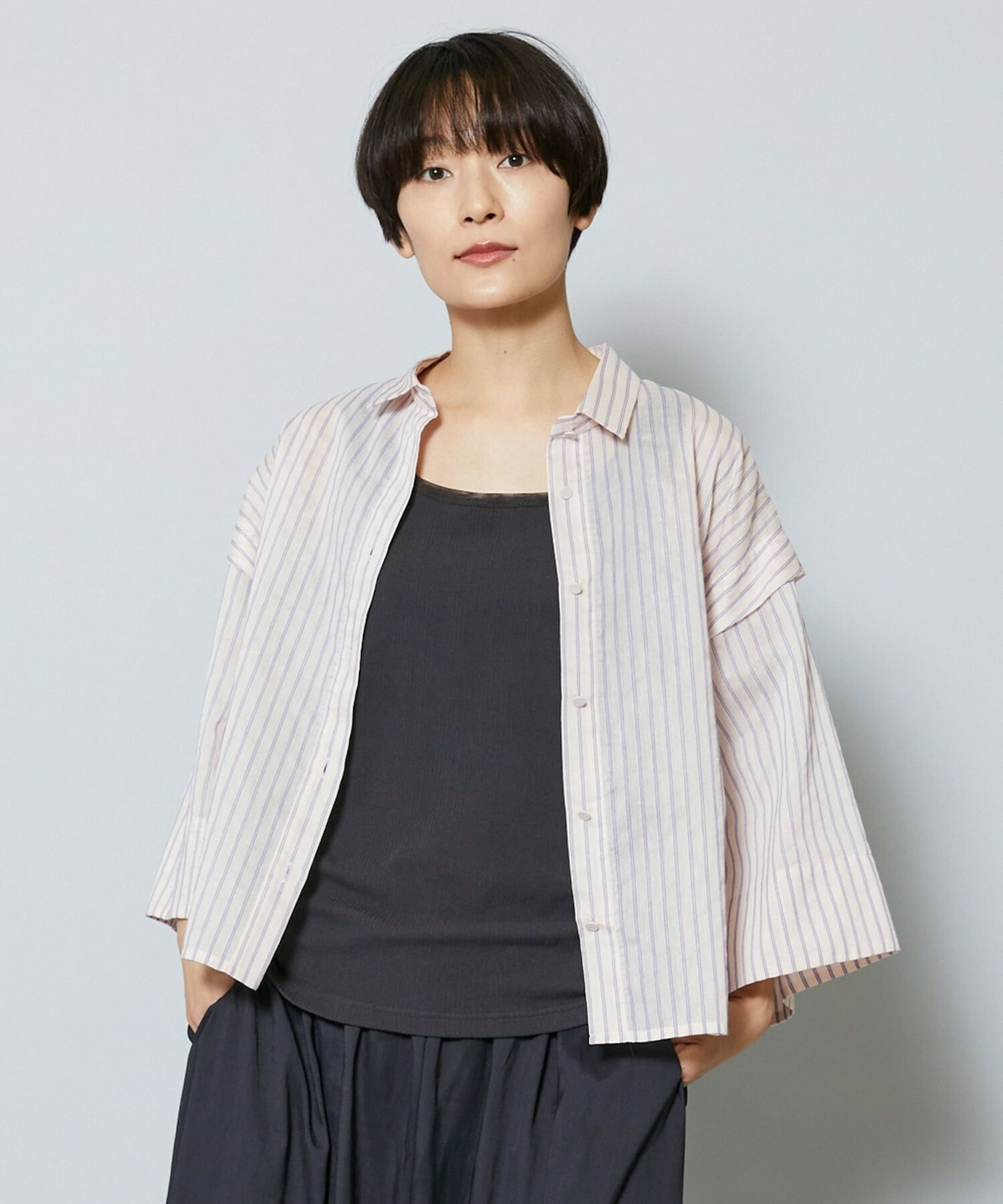 【MOGA】【Lサイズ】シアーストライプシャツ 詳細画像 パープル 2