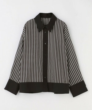 【MOGA】【Lサイズ】シアーメモリーストライプシャツブラウス 詳細画像 ブラック 1
