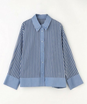 【MOGA】【Lサイズ】シアーメモリーストライプシャツブラウス 詳細画像 サックスブルー 1