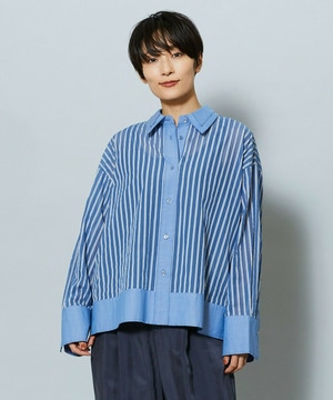 【MOGA】【Lサイズ】シアーメモリーストライプシャツブラウス 詳細画像 サックスブルー 2