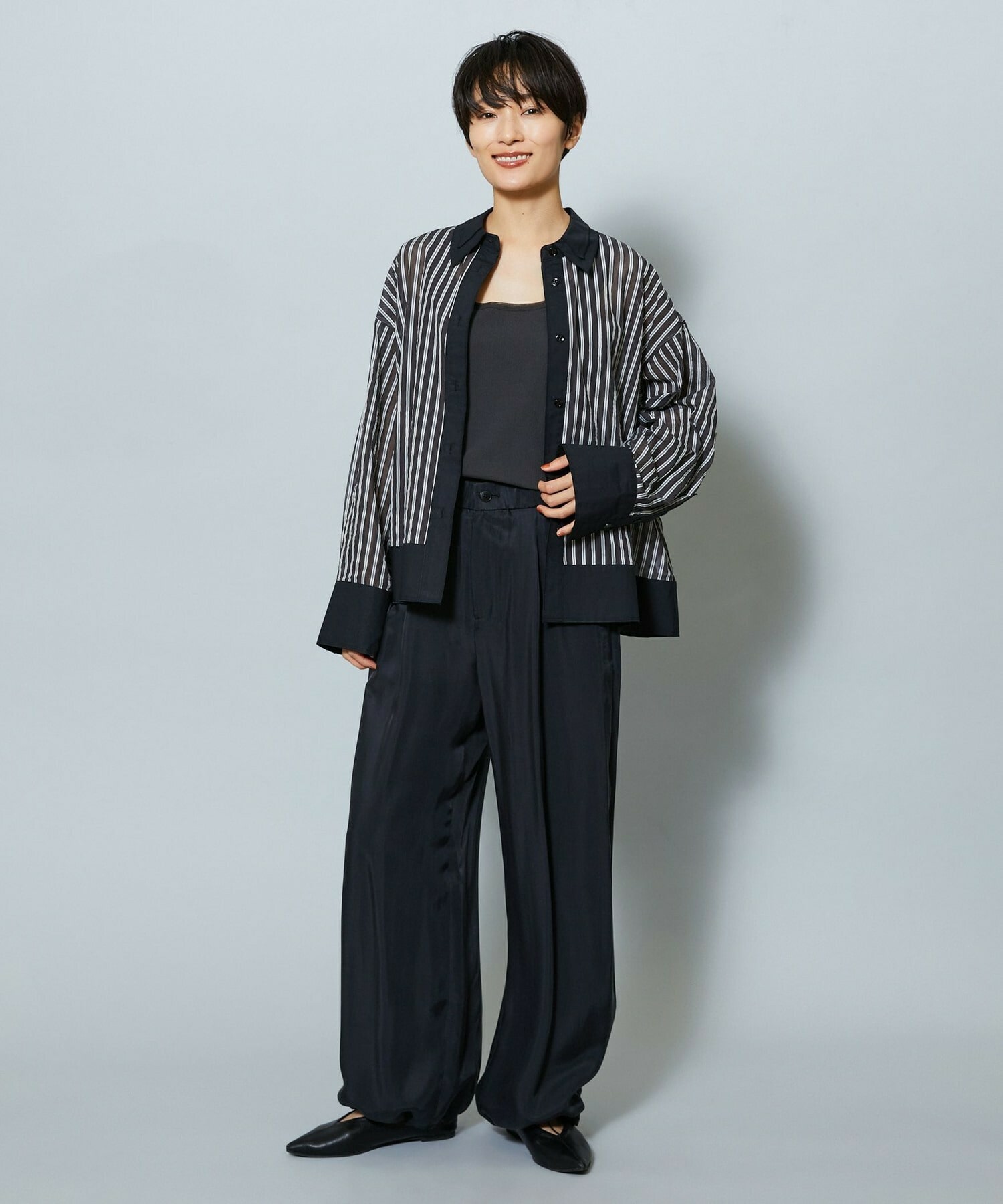 【MOGA】【Lサイズ】シアーメモリーストライプシャツブラウス 詳細画像 サックスブルー 12