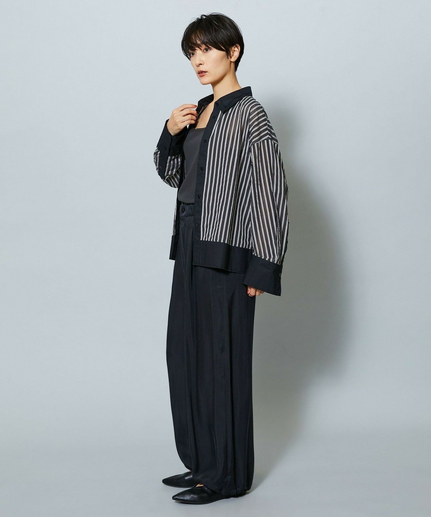 【MOGA】【Lサイズ】シアーメモリーストライプシャツブラウス 詳細画像 サックスブルー 14