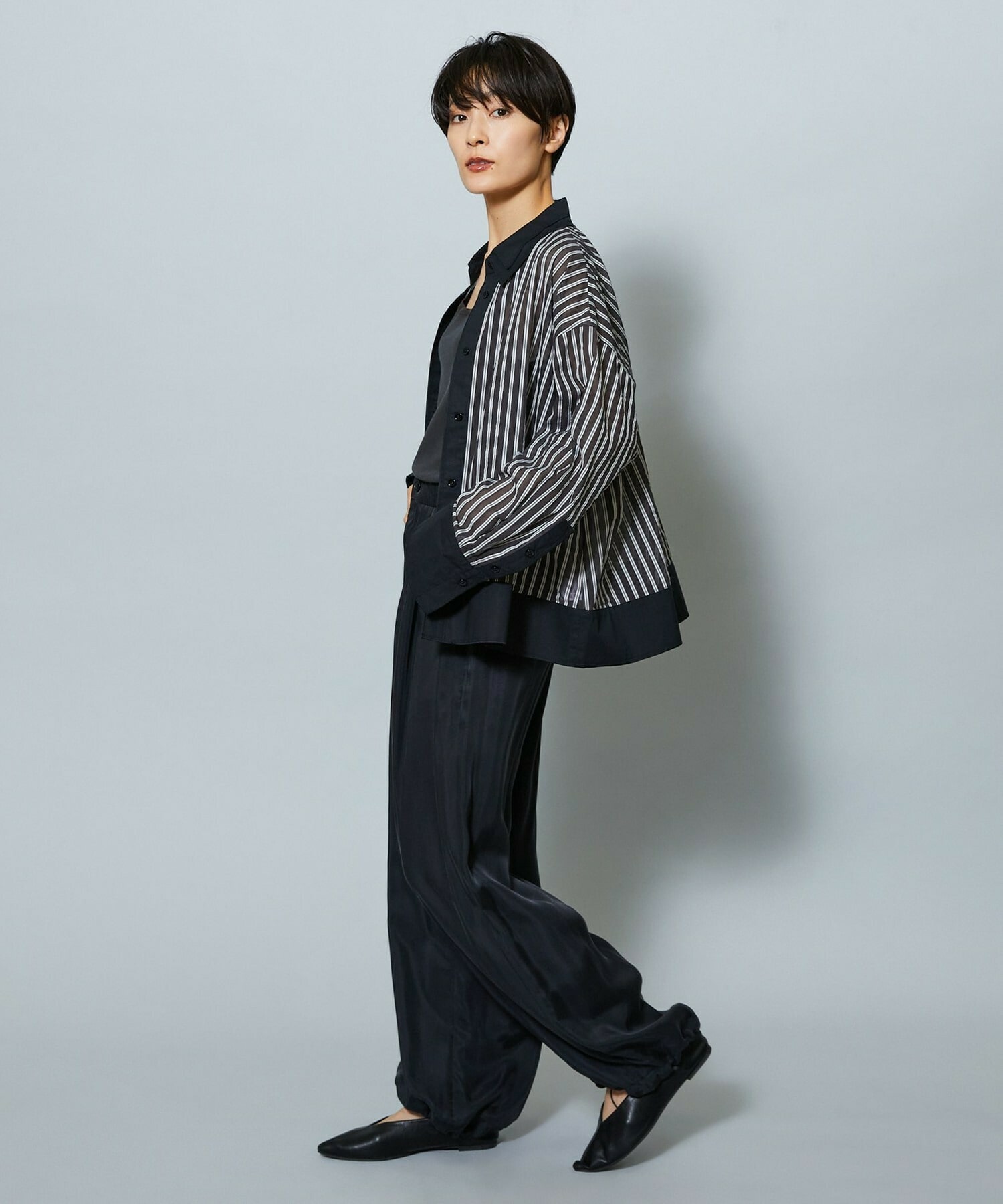 【MOGA】【Lサイズ】シアーメモリーストライプシャツブラウス 詳細画像 サックスブルー 15