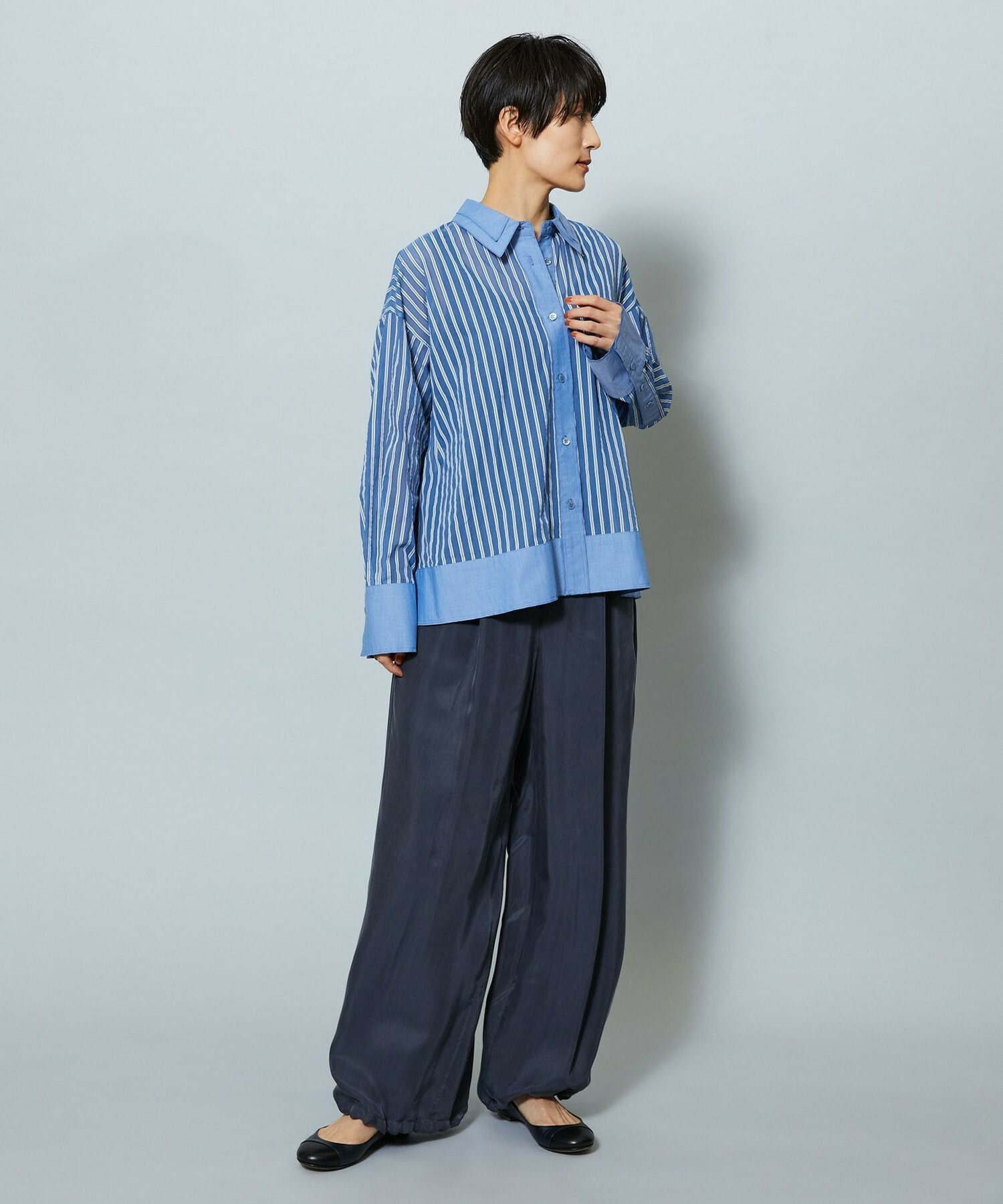 【MOGA】【Lサイズ】シアーメモリーストライプシャツブラウス 詳細画像 サックスブルー 22