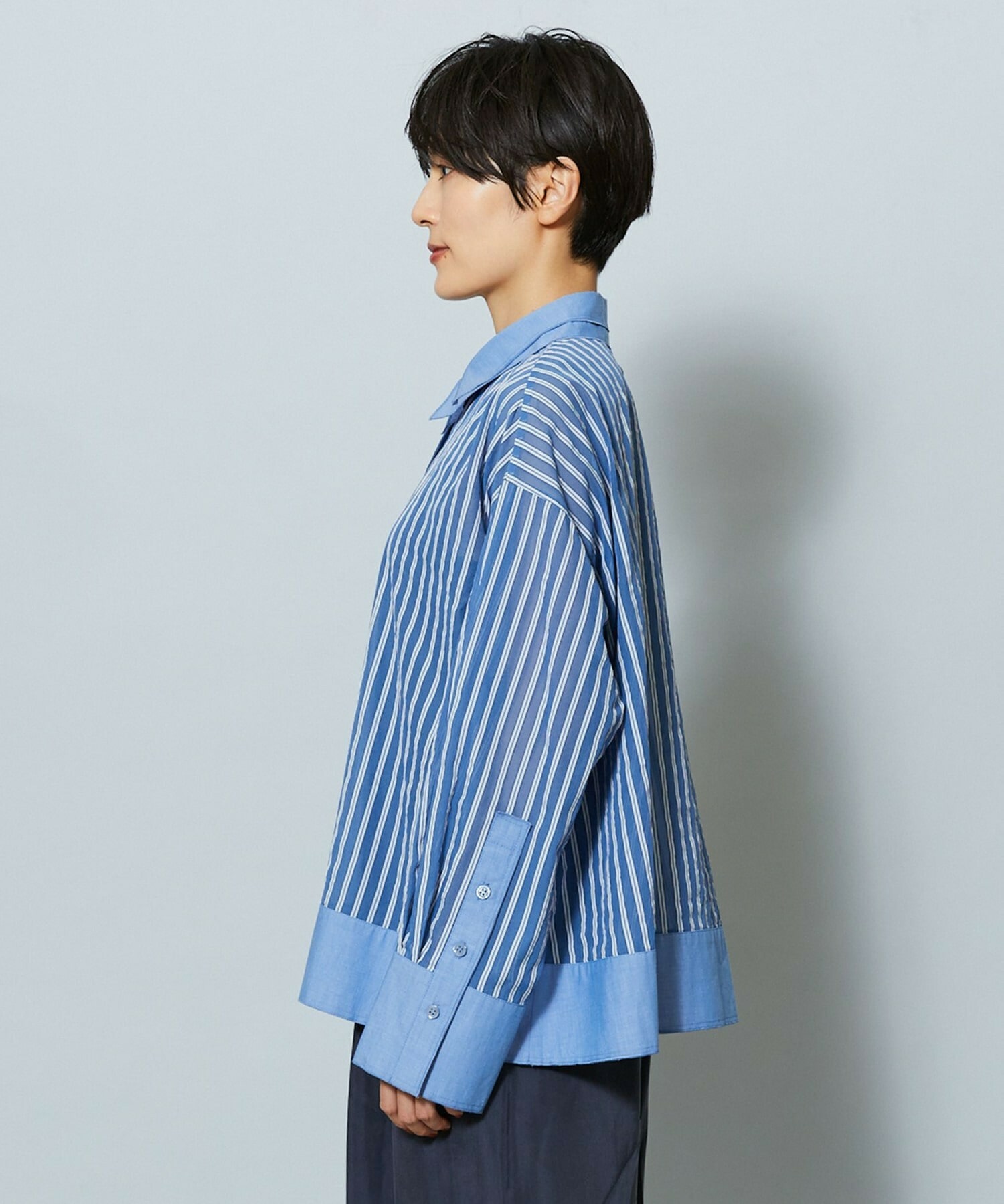 【MOGA】【Lサイズ】シアーメモリーストライプシャツブラウス 詳細画像 サックスブルー 25