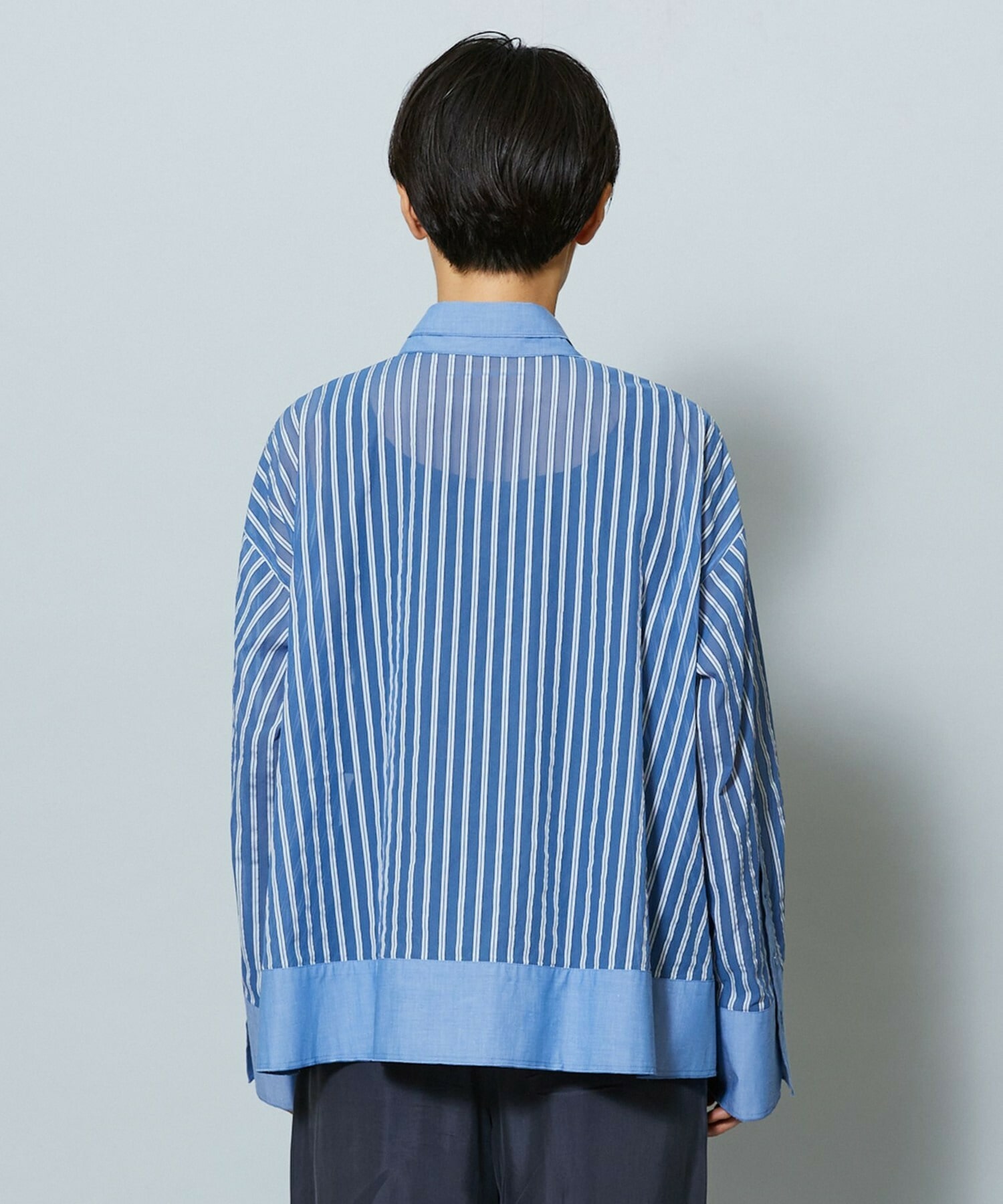 【MOGA】【Lサイズ】シアーメモリーストライプシャツブラウス 詳細画像 サックスブルー 26