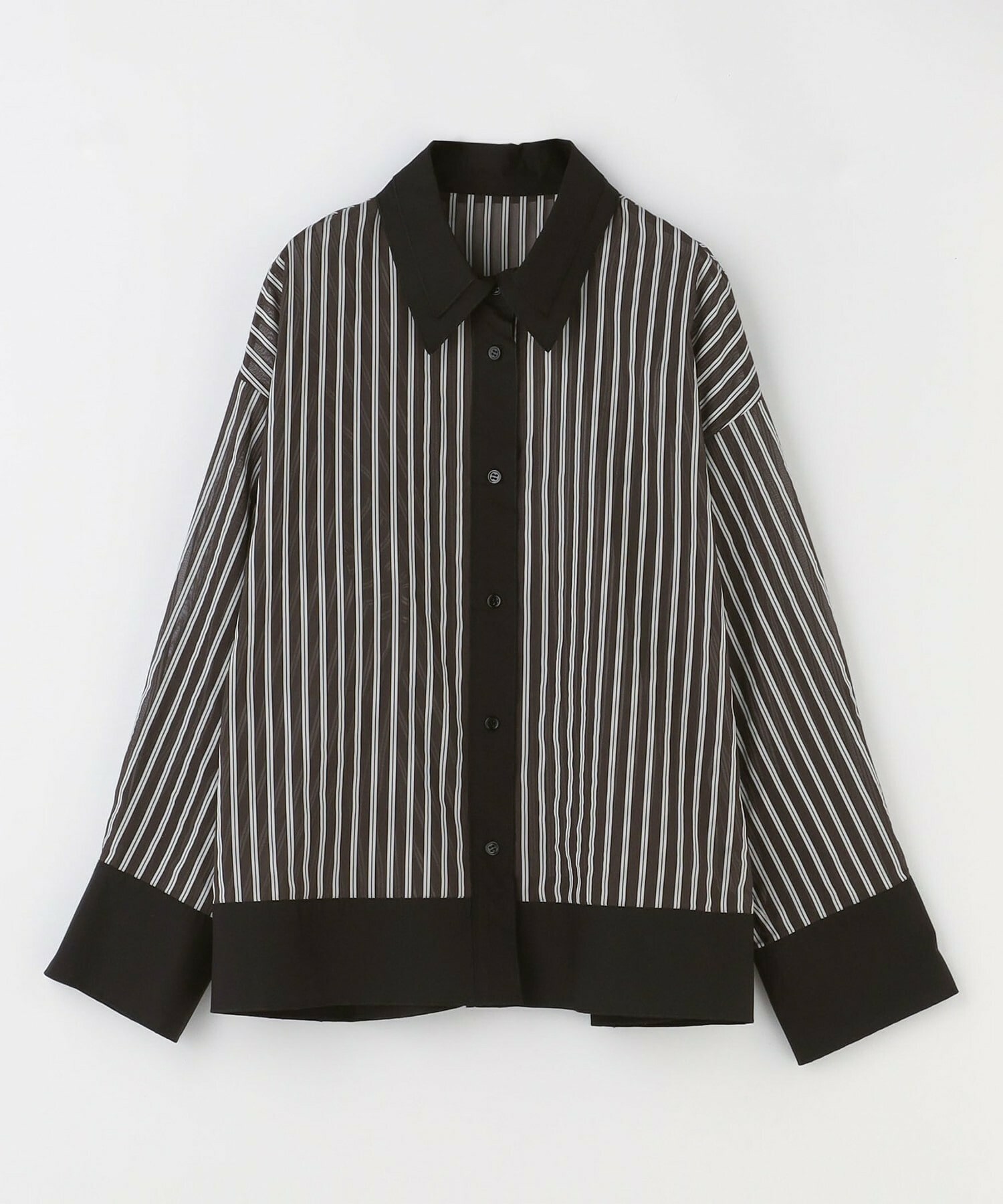 【MOGA】【Lサイズ】シアーメモリーストライプシャツブラウス 詳細画像 ブラック 1