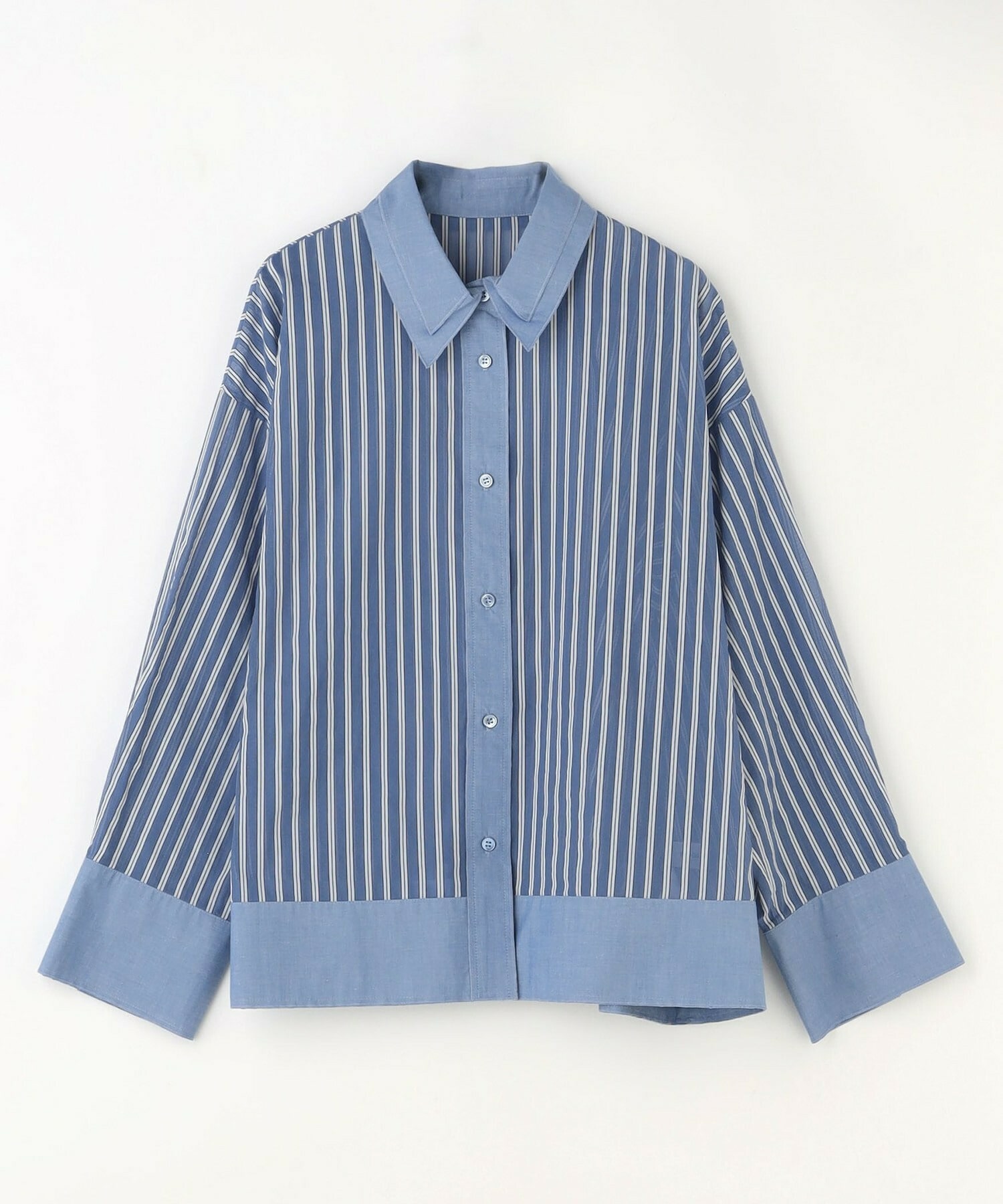 【MOGA】【Lサイズ】シアーメモリーストライプシャツブラウス 詳細画像 サックスブルー 1