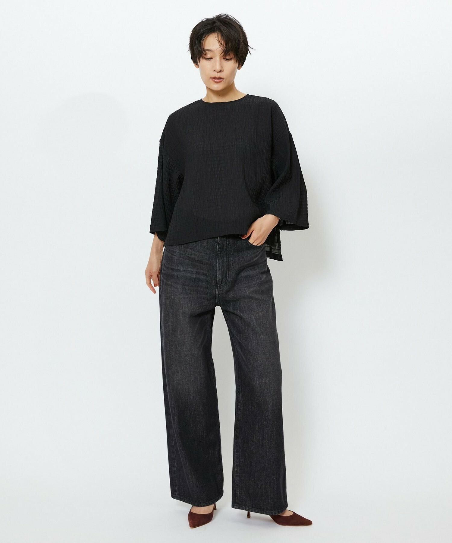 【feerique】【Lサイズ】feerique　ワイドデニムパンツ 詳細画像 ブラック 14