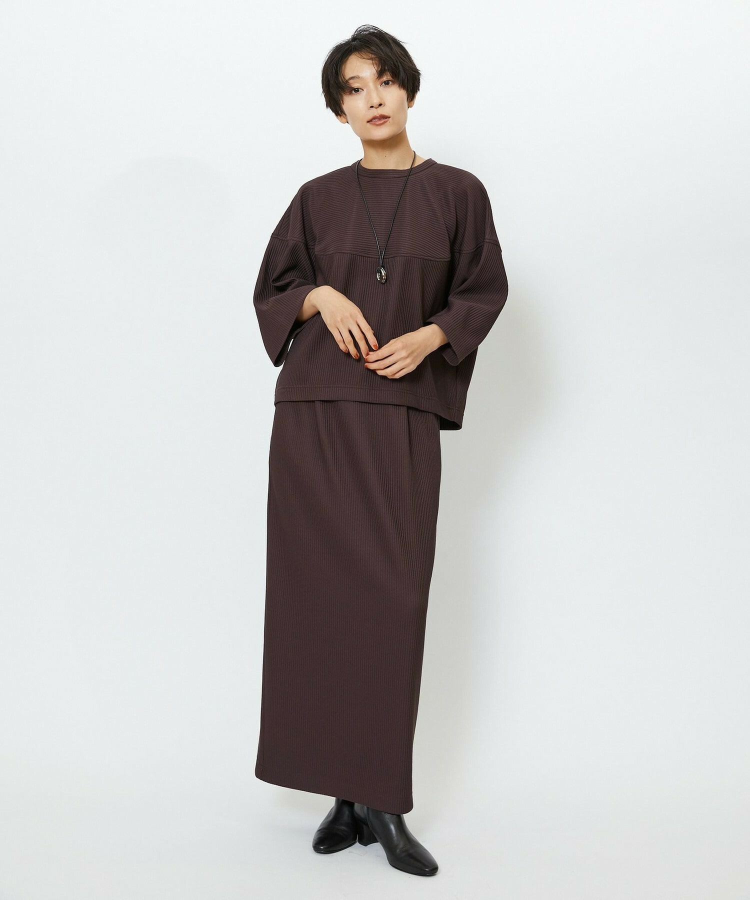 【feerique】【Lサイズ】feerique　キルトストライプコクーンシルエットプルオーバー 詳細画像 ブラウン 10