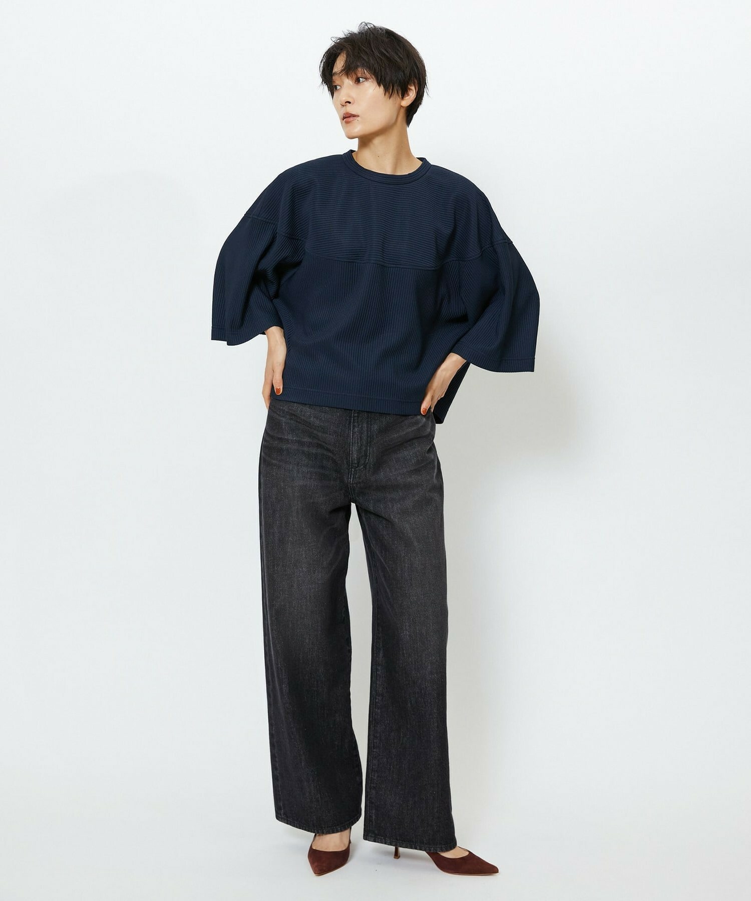 【feerique】【Lサイズ】feerique　キルトストライプコクーンシルエットプルオーバー 詳細画像 ブラウン 16