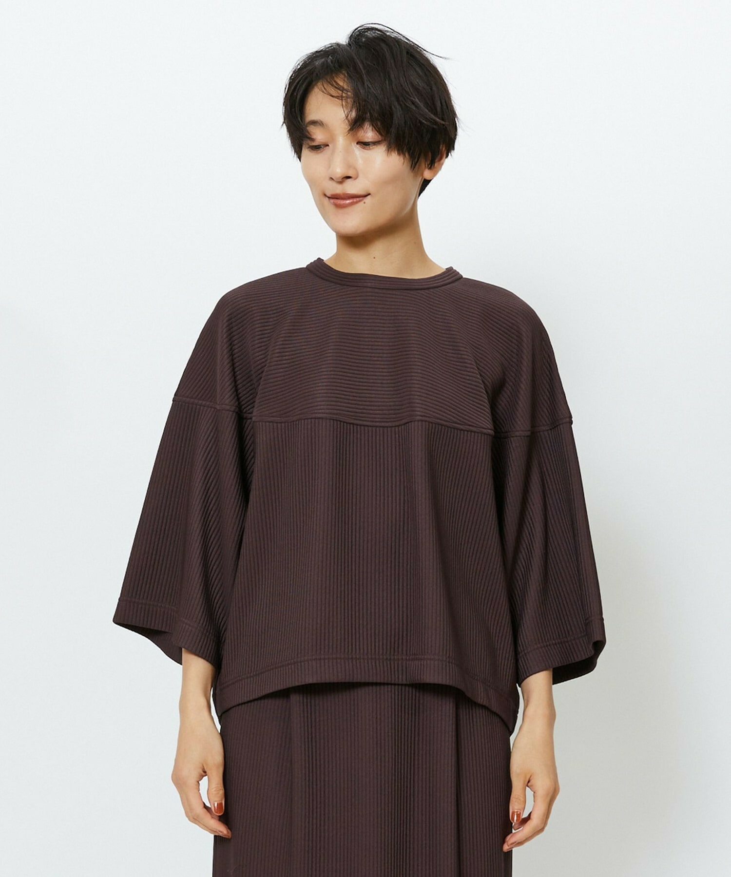 【feerique】【Lサイズ】feerique　キルトストライプコクーンシルエットプルオーバー 詳細画像 ブラウン 24