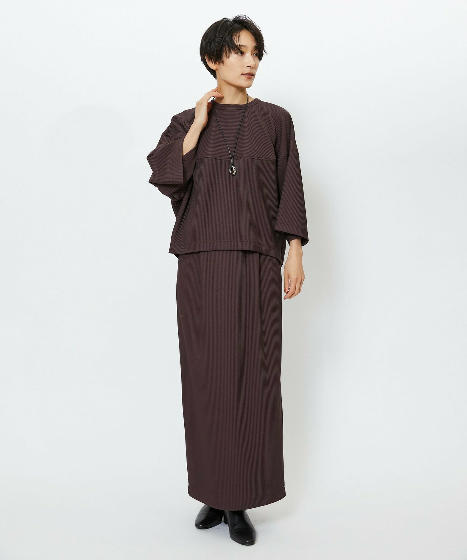 【feerique】【Lサイズ】feerique　キルトストライプコクーンシルエットプルオーバー 詳細画像 ブラウン 9