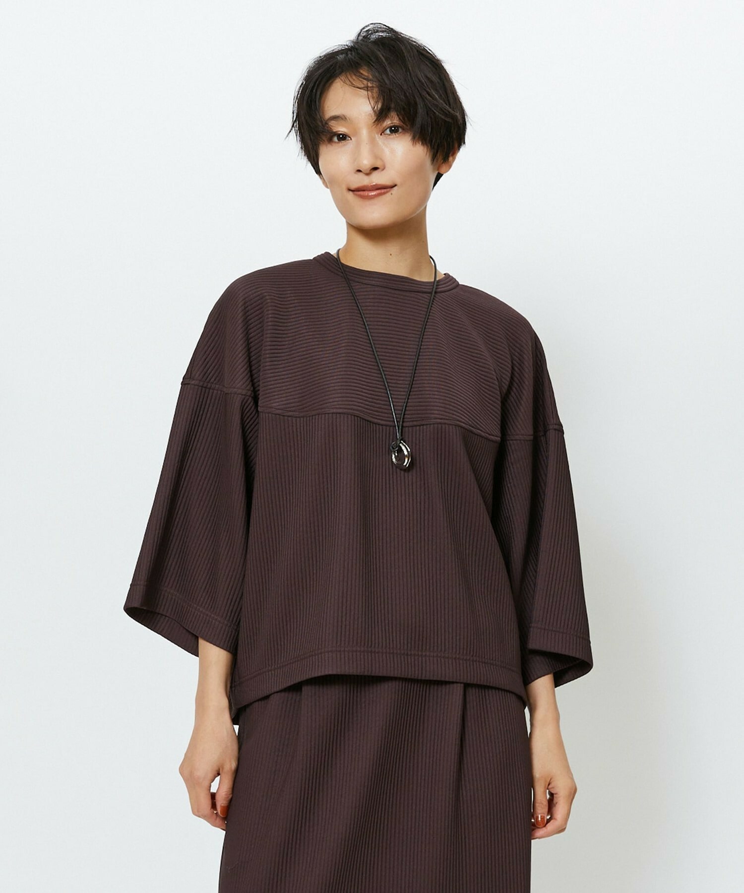 【feerique】【Lサイズ】feerique　キルトストライプコクーンシルエットプルオーバー 詳細画像 ブラウン 2