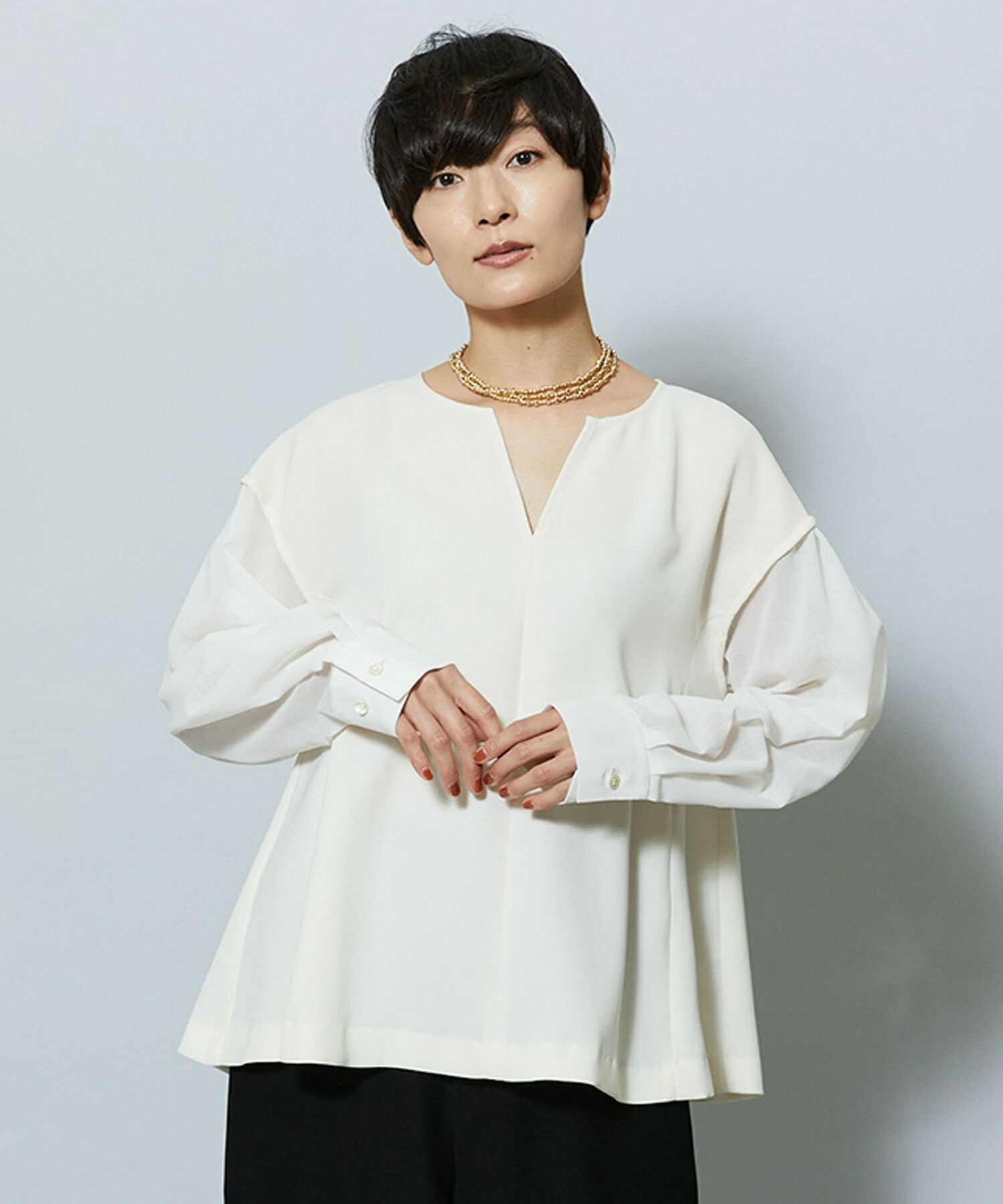 【MOGA】【Lサイズ】2WAYダブルクロスブラウス 詳細画像 クリーム 2