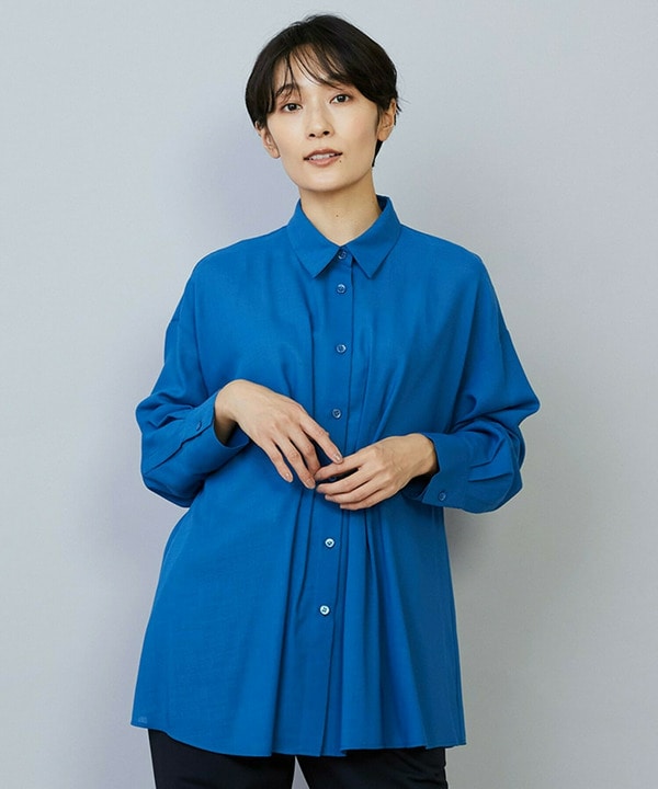 【Lサイズ】シアービエラタックラインブラウス 詳細画像 ブルー 2