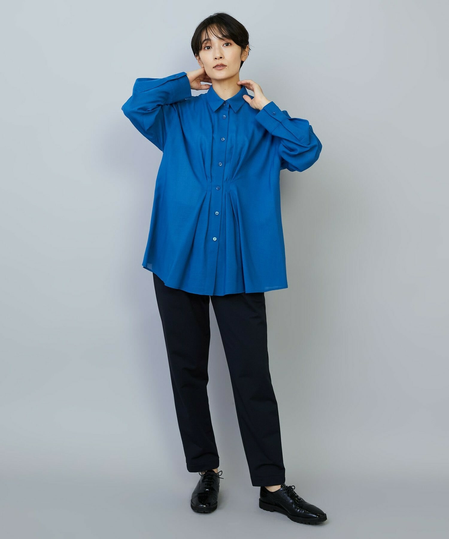 【MOGA】【Lサイズ】シアービエラタックラインブラウス 詳細画像 ブルー 15