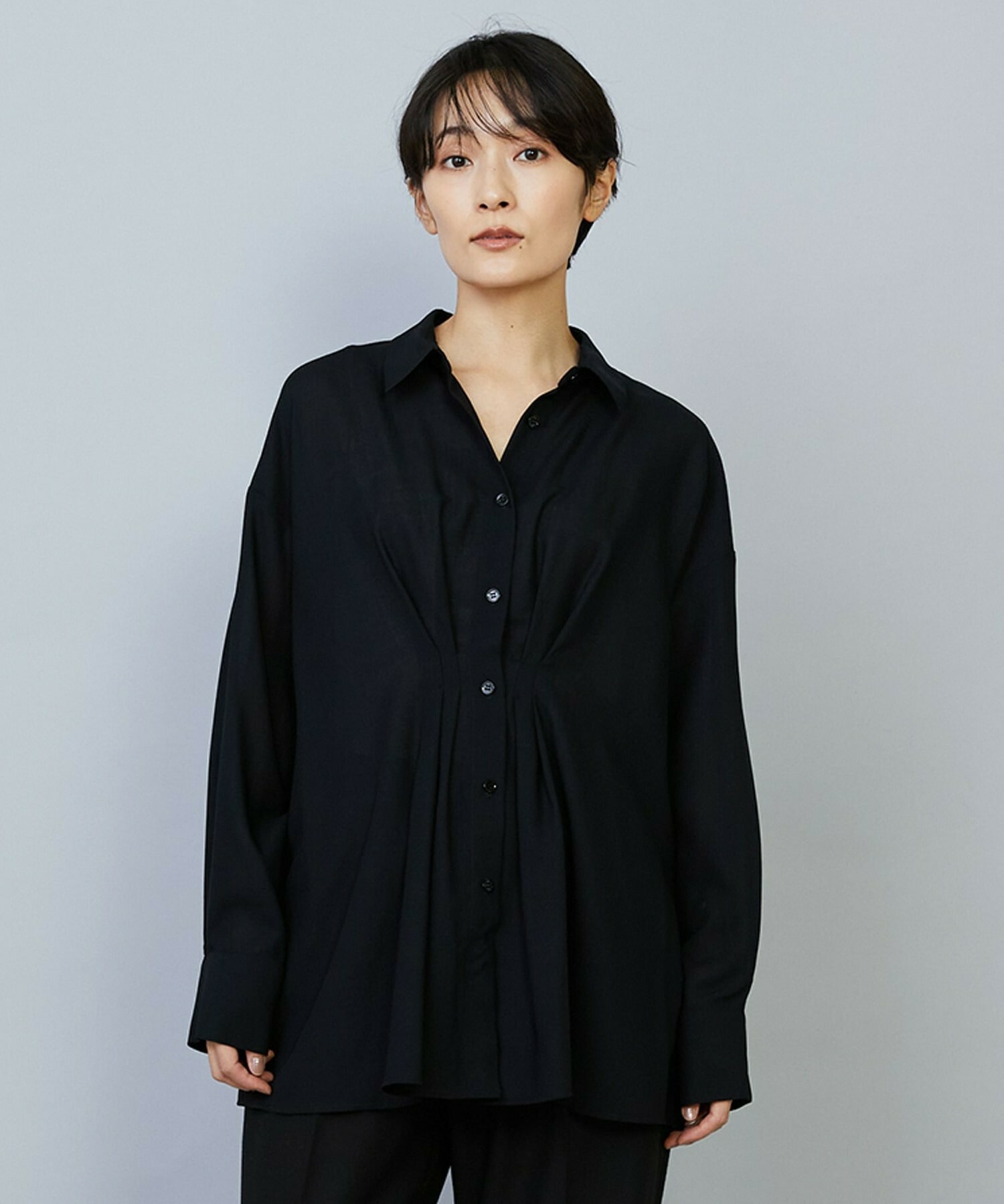 【MOGA】【Lサイズ】シアービエラタックラインブラウス 詳細画像 ブラック 2