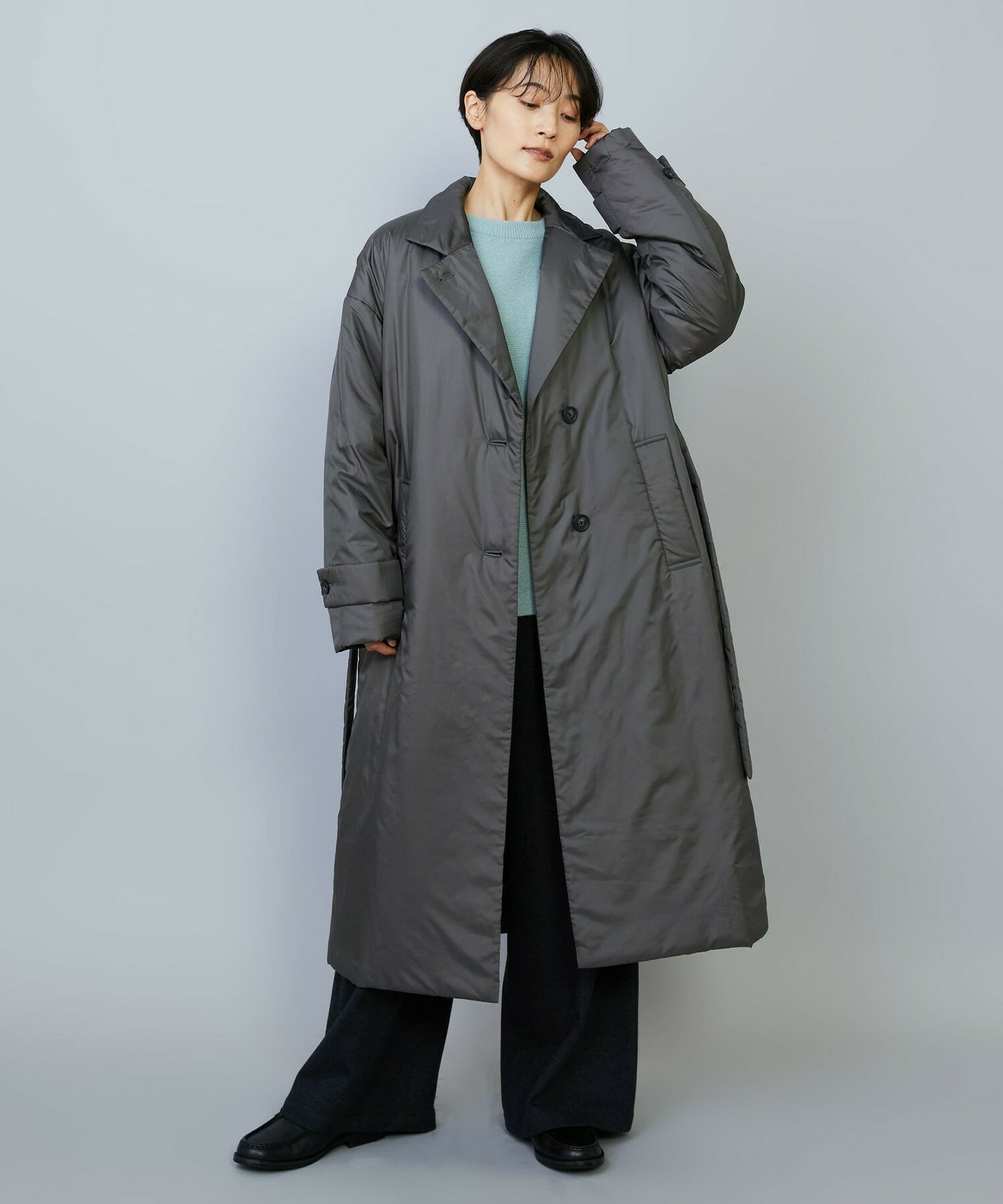 【MOGA】【Lサイズ】シルキータフタパディングテーラードコクーンコート 詳細画像 チャコールグレー 1