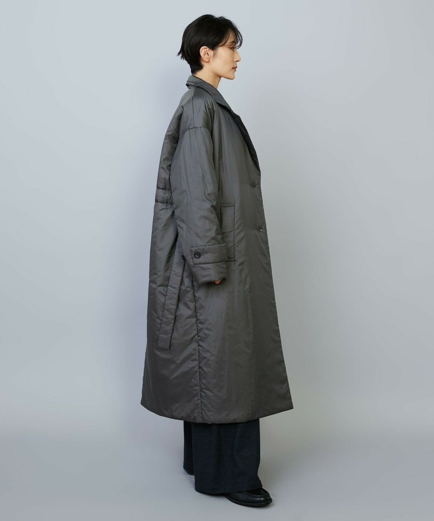 【MOGA】【Lサイズ】シルキータフタパディングテーラードコクーンコート 詳細画像 チャコールグレー 10