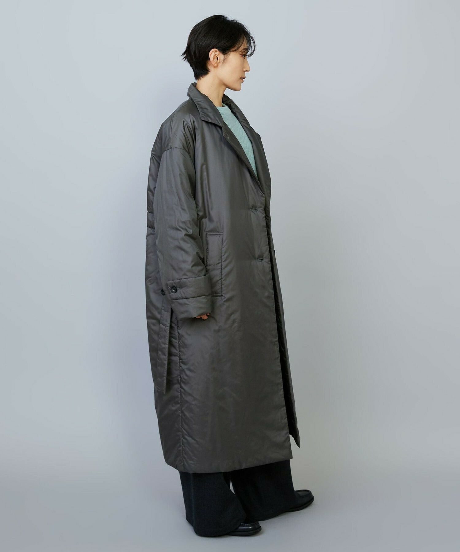 【MOGA】【Lサイズ】シルキータフタパディングテーラードコクーンコート 詳細画像 チャコールグレー 11