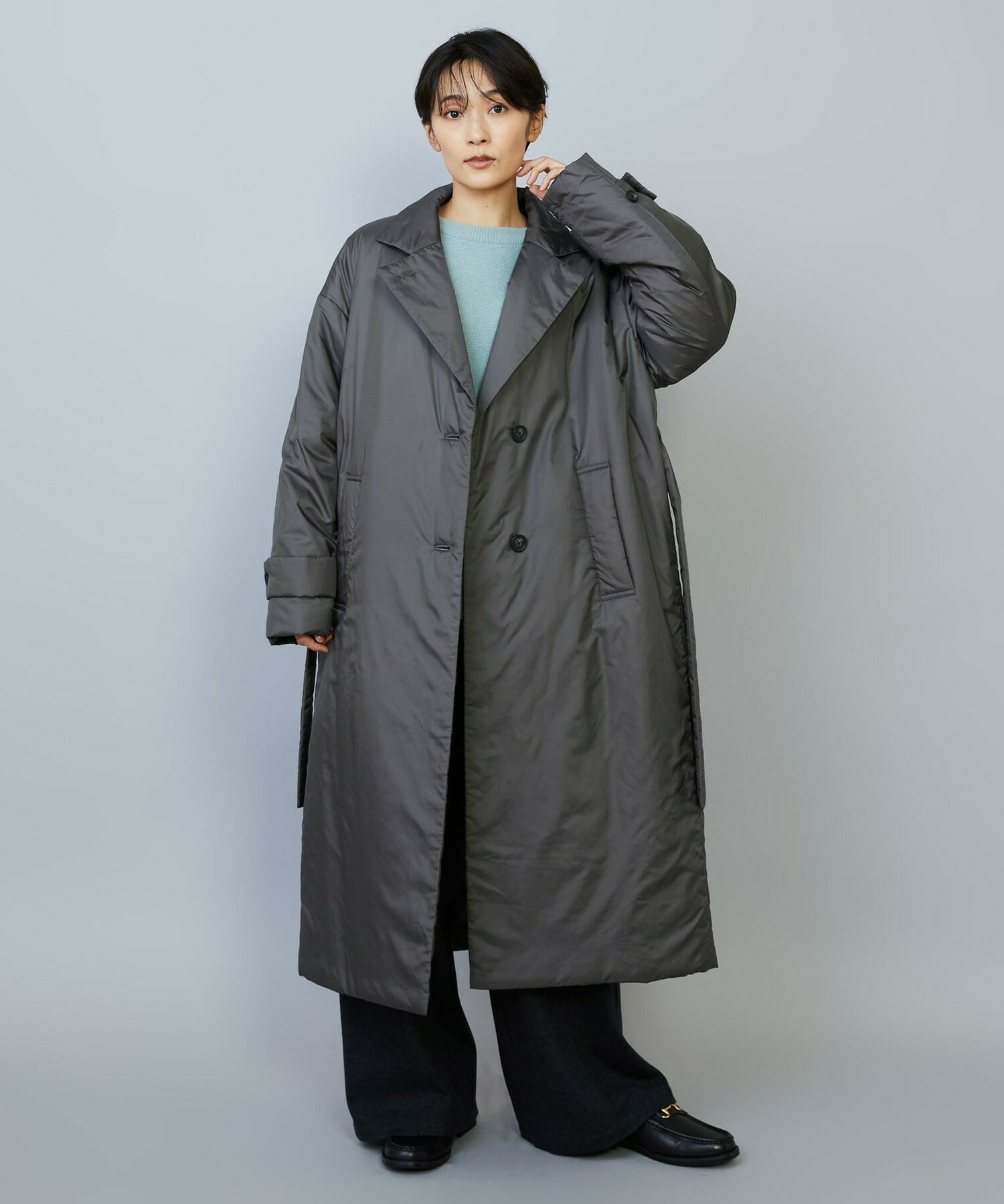 【MOGA】【Lサイズ】シルキータフタパディングテーラードコクーンコート 詳細画像 チャコールグレー 2