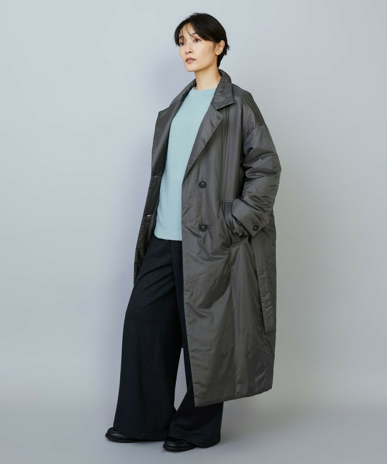 【MOGA】【Lサイズ】シルキータフタパディングテーラードコクーンコート 詳細画像 チャコールグレー 6
