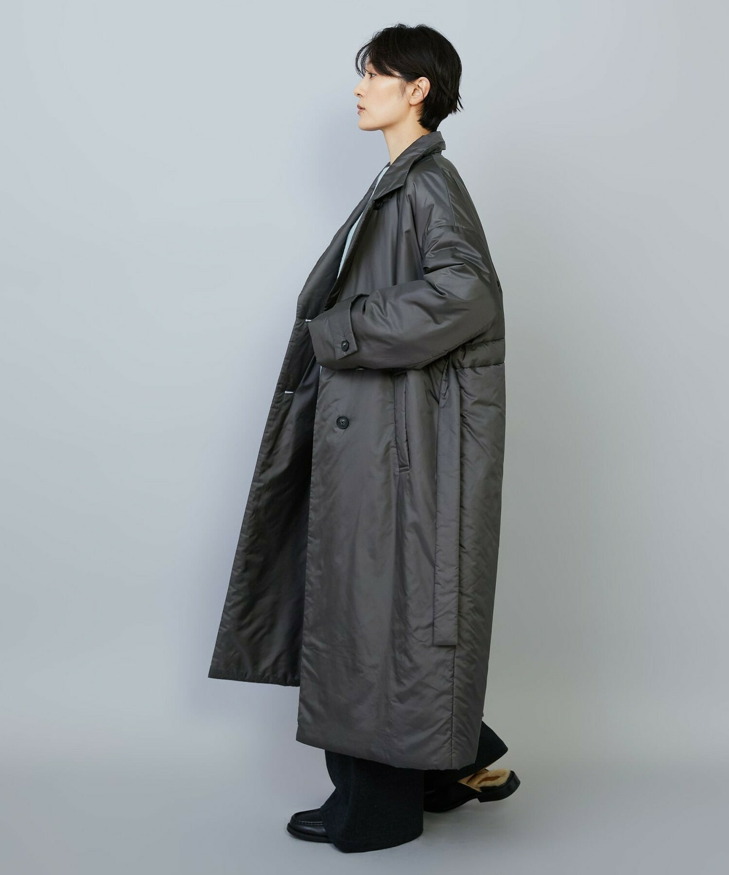 【MOGA】【Lサイズ】シルキータフタパディングテーラードコクーンコート 詳細画像 チャコールグレー 7