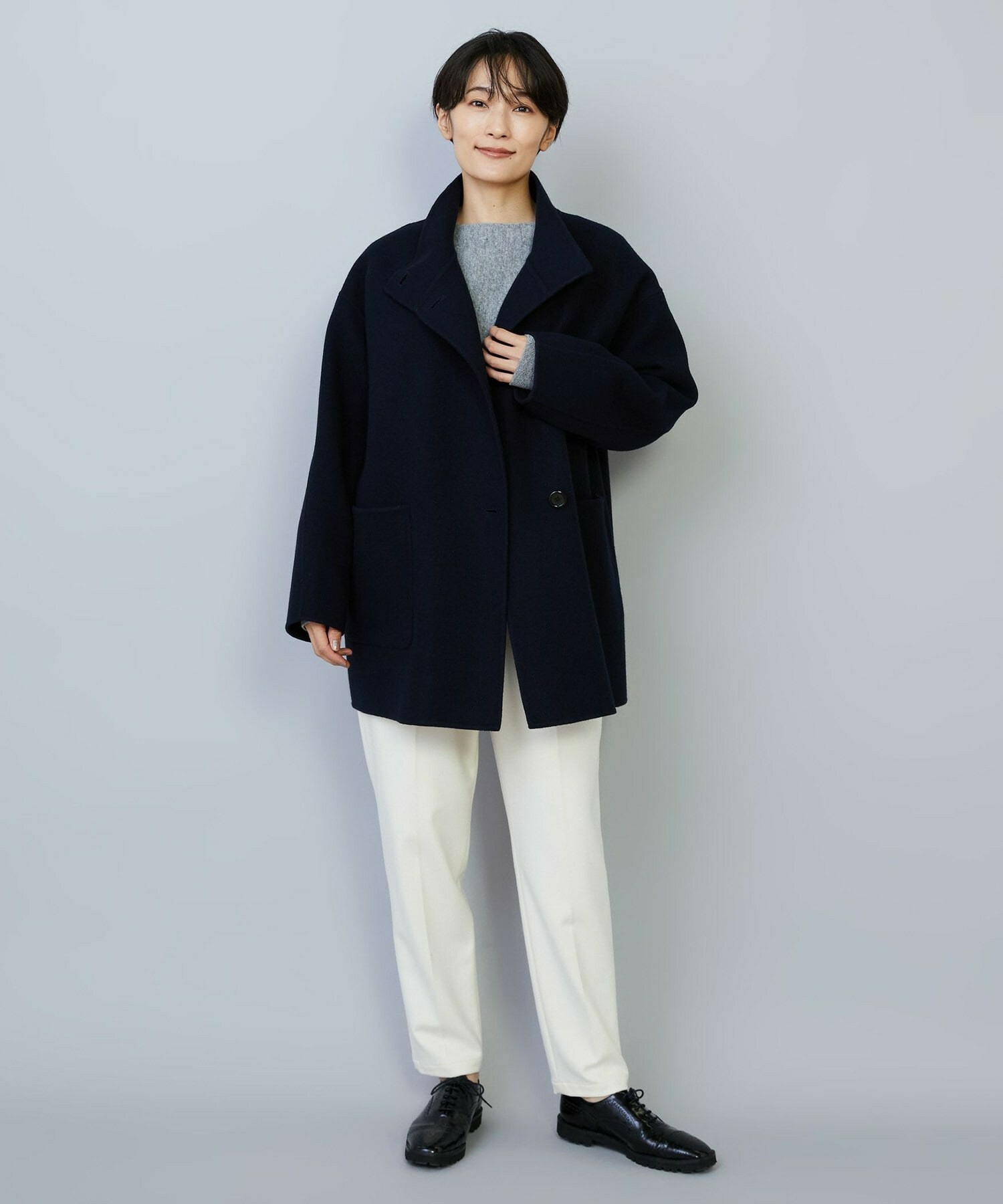 【MOGA】【Lサイズ】メルトンリバースタンドカラーコート 詳細画像 チャコールグレー 12