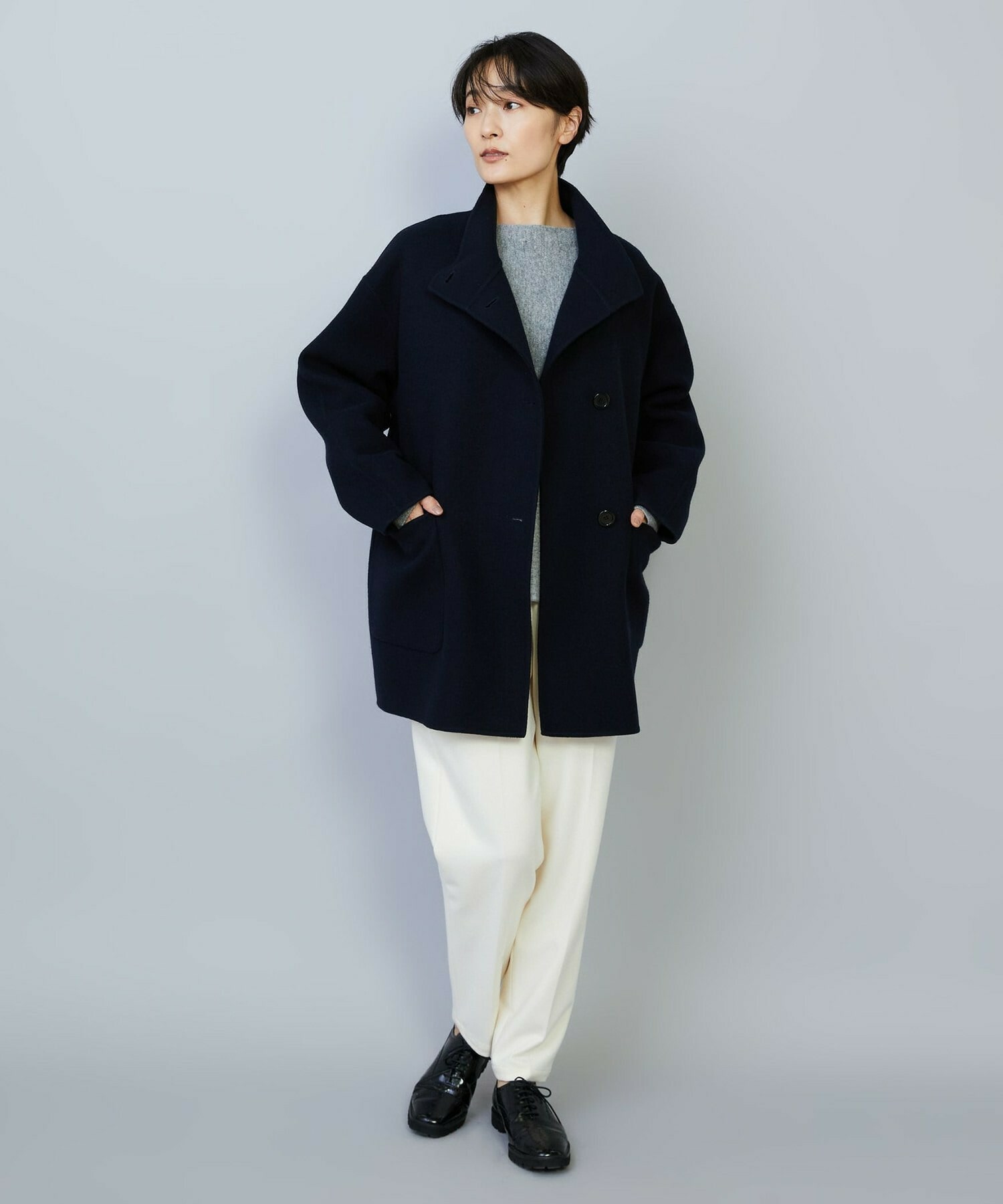 【MOGA】【Lサイズ】メルトンリバースタンドカラーコート 詳細画像 チャコールグレー 14