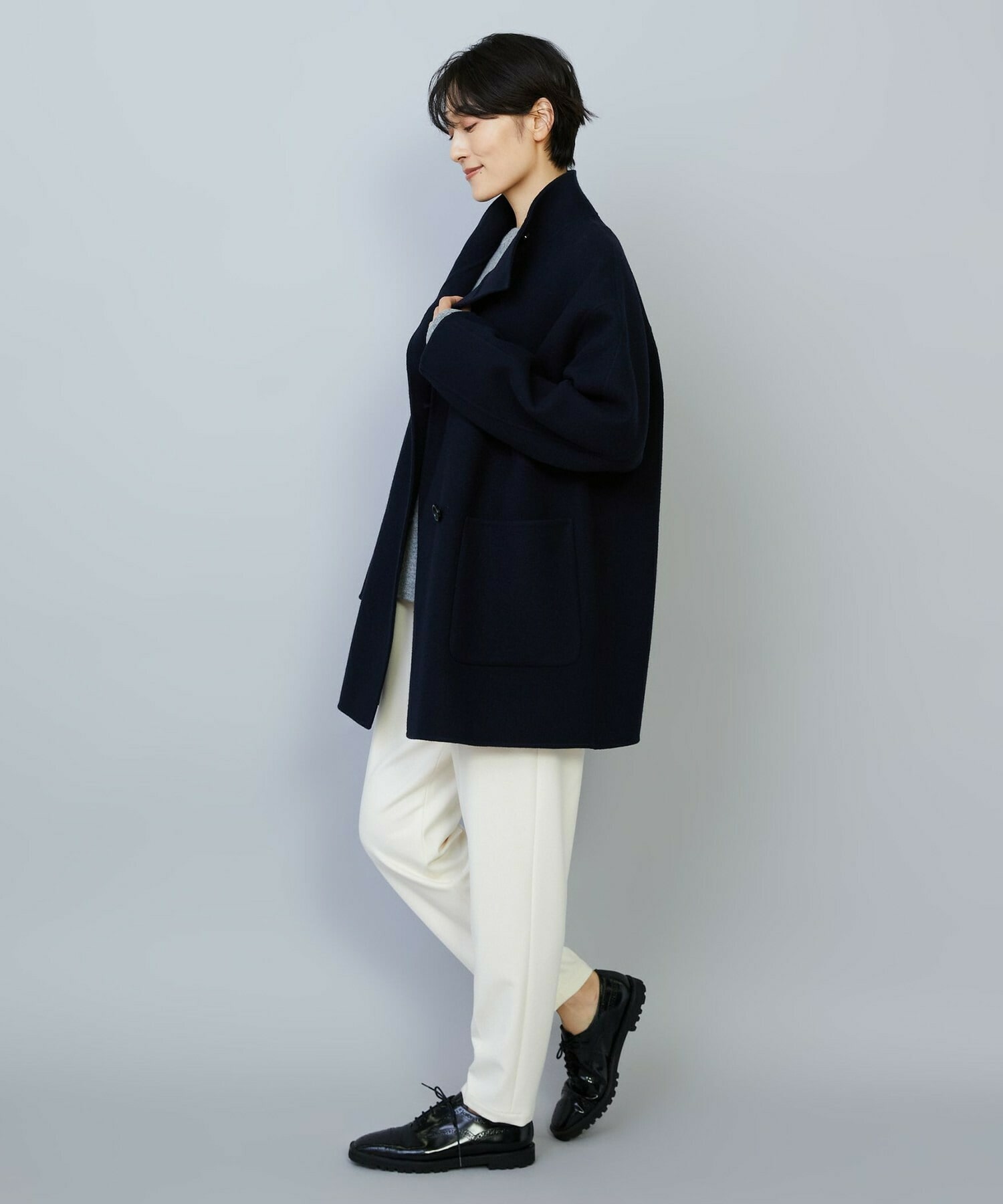 【MOGA】【Lサイズ】メルトンリバースタンドカラーコート 詳細画像 チャコールグレー 15