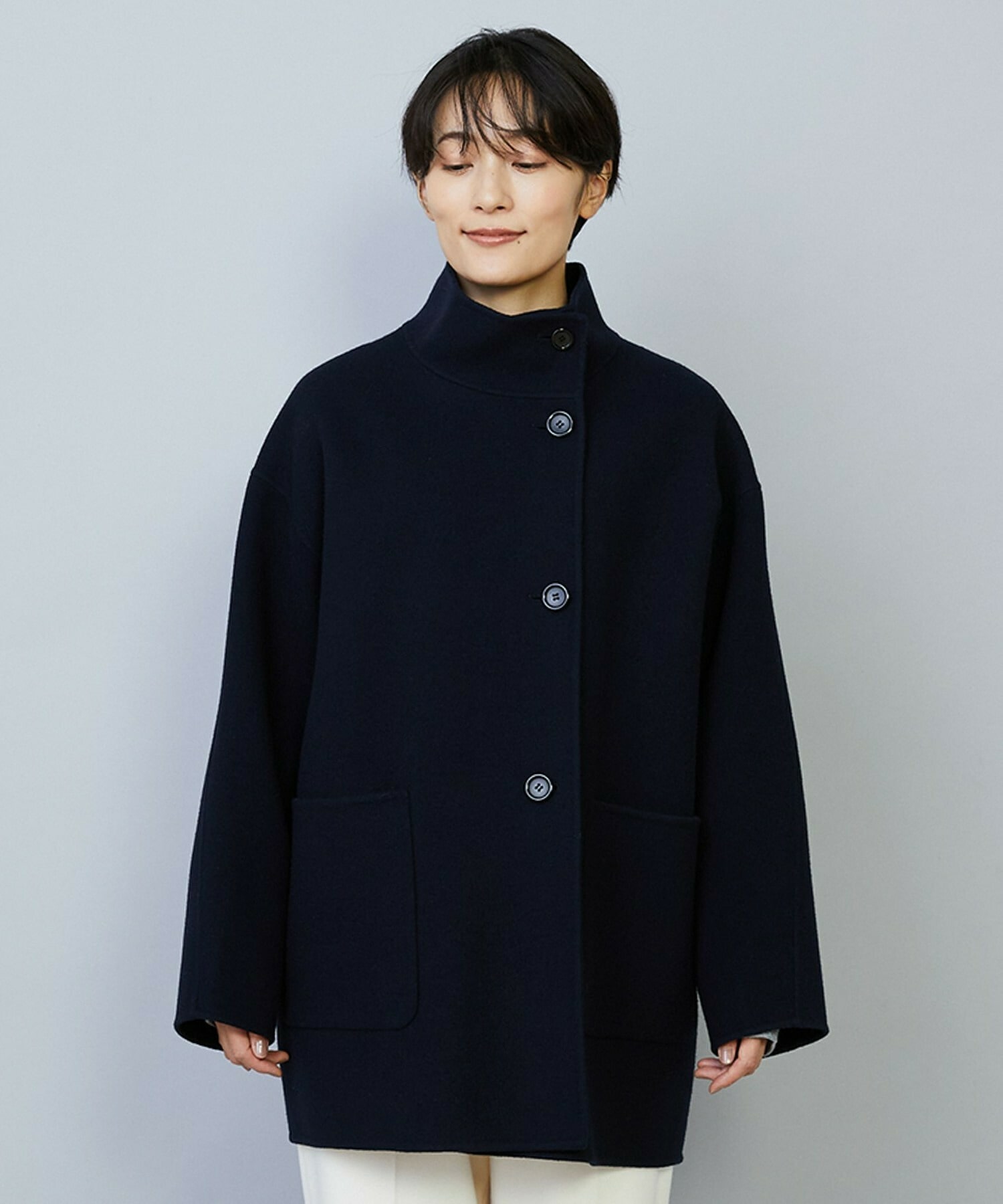 【MOGA】【Lサイズ】メルトンリバースタンドカラーコート 詳細画像 チャコールグレー 18