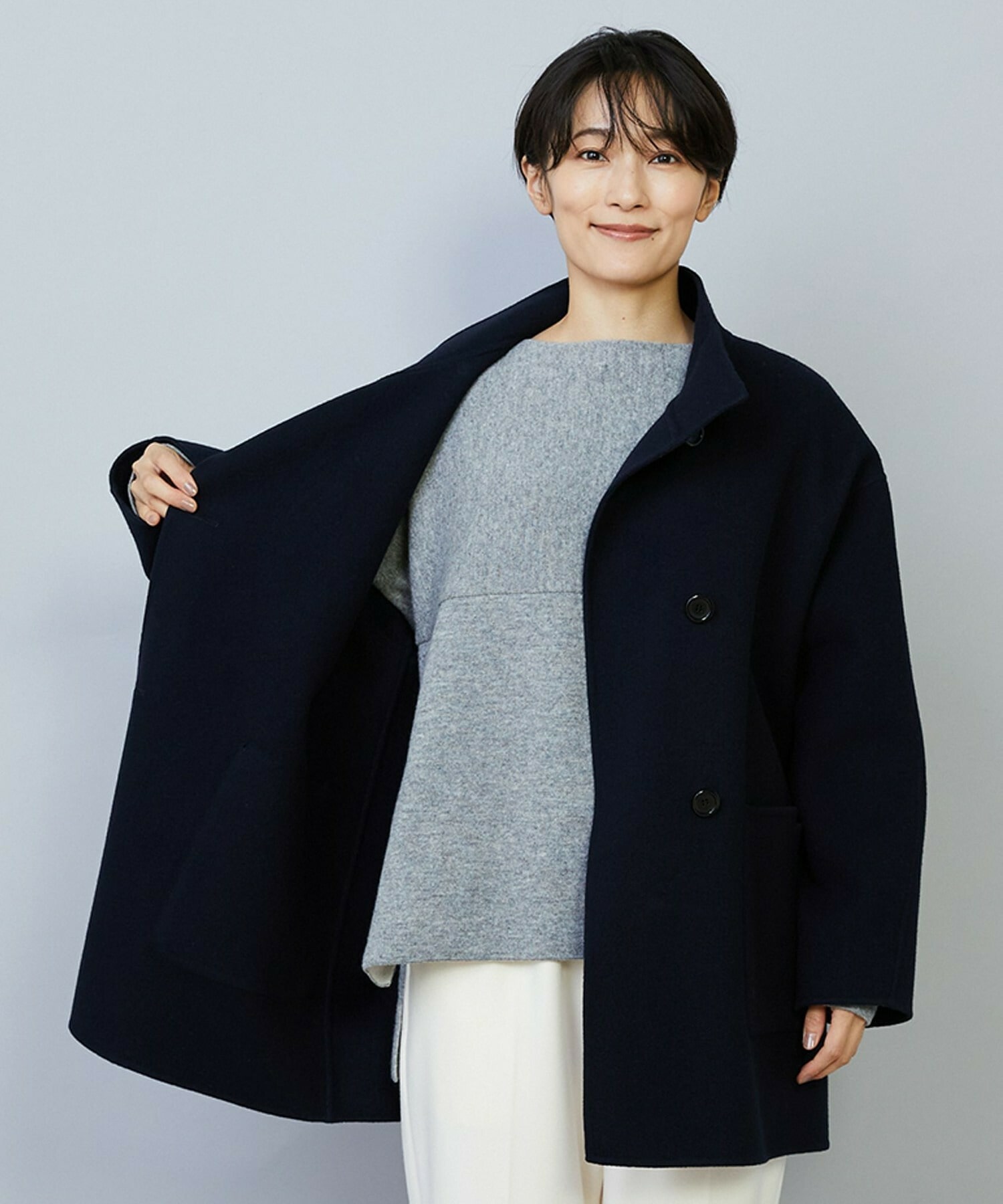 【MOGA】【Lサイズ】メルトンリバースタンドカラーコート 詳細画像 チャコールグレー 22