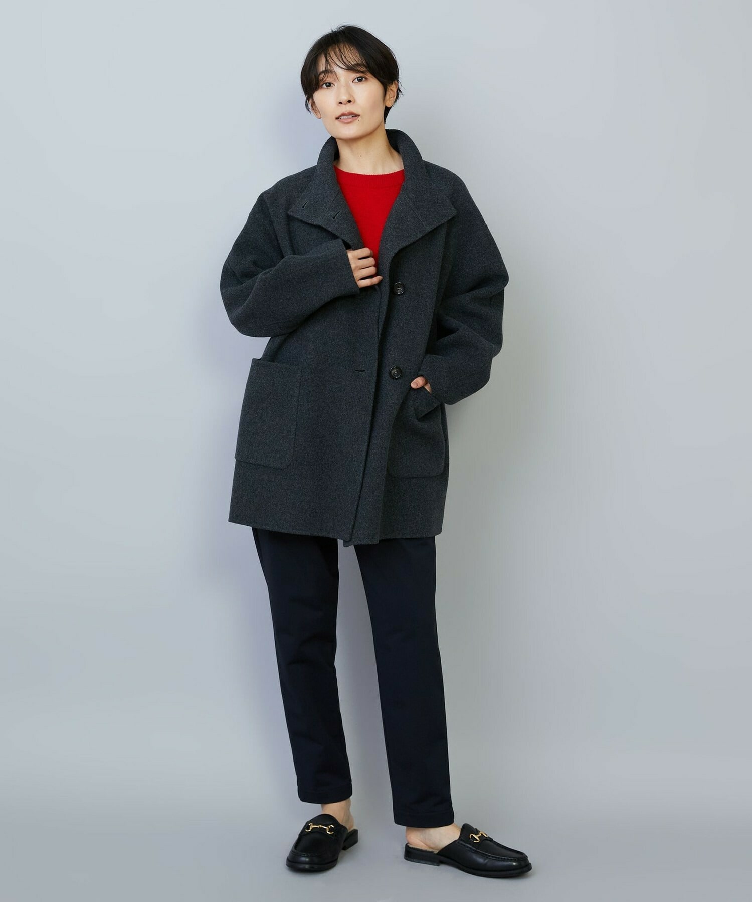 【MOGA】【Lサイズ】メルトンリバースタンドカラーコート 詳細画像 チャコールグレー 3