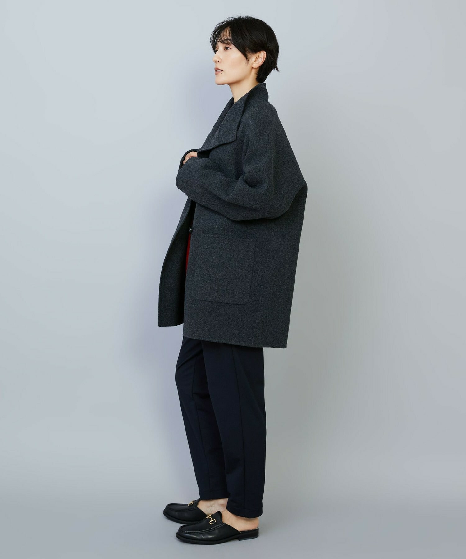 【MOGA】【Lサイズ】メルトンリバースタンドカラーコート 詳細画像 チャコールグレー 4