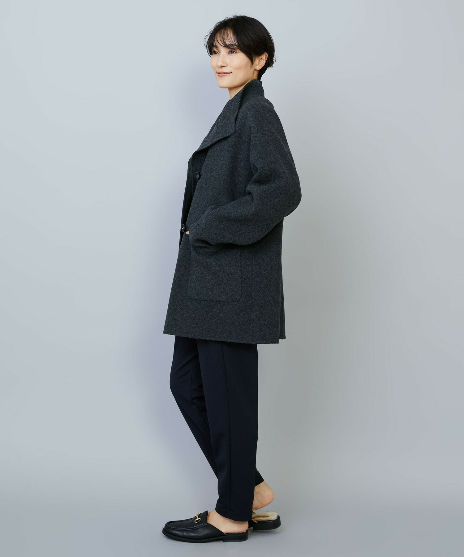 【MOGA】【Lサイズ】メルトンリバースタンドカラーコート 詳細画像 チャコールグレー 5