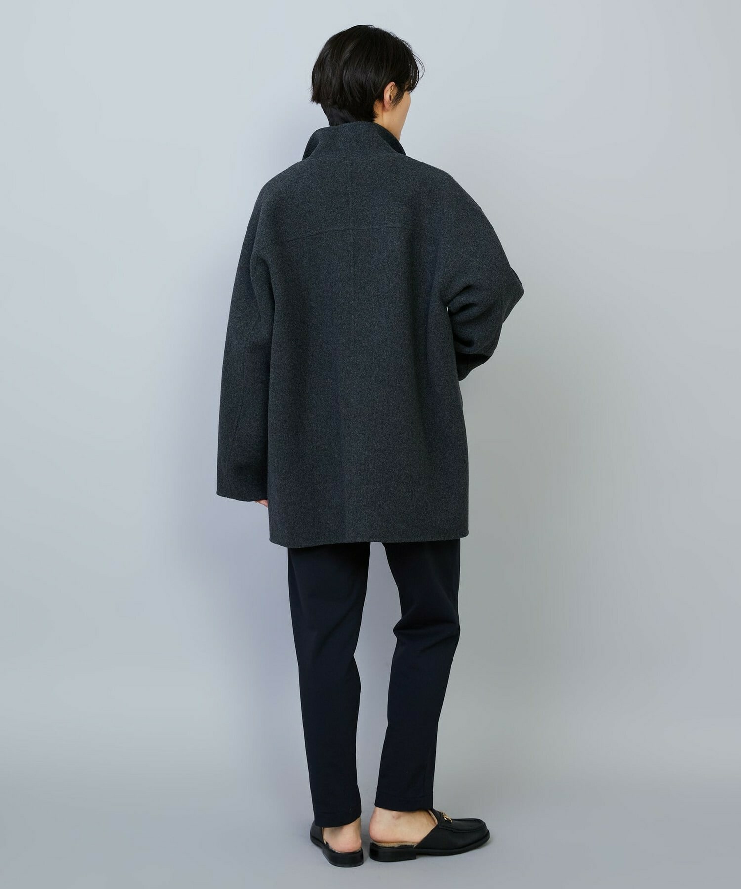 【MOGA】【Lサイズ】メルトンリバースタンドカラーコート 詳細画像 チャコールグレー 7