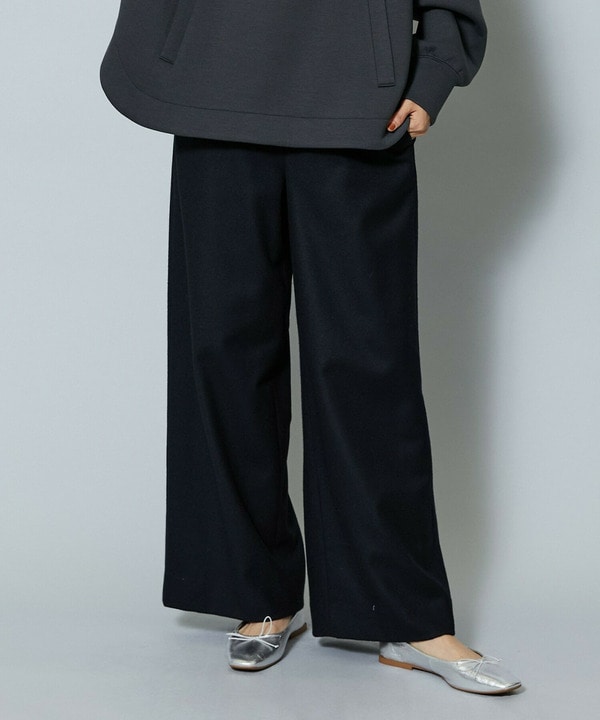 【Lサイズ】ウールカシミヤストレッチワイドパンツ 詳細画像 ブラック系その他 2