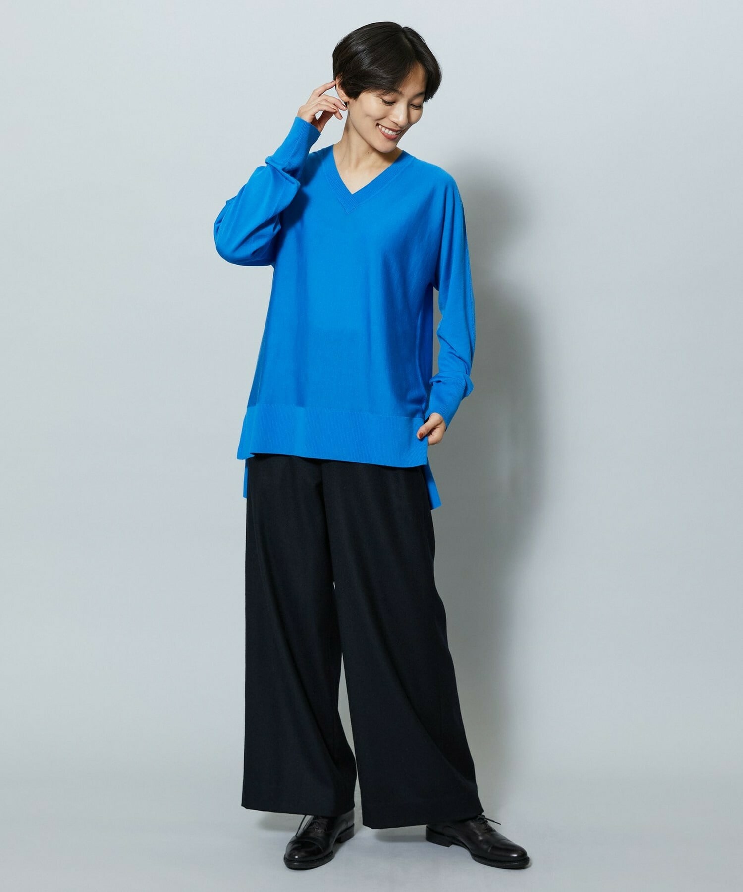 【MOGA】【Lサイズ】ウールカシミヤストレッチワイドパンツ 詳細画像 ブラック系その他 12