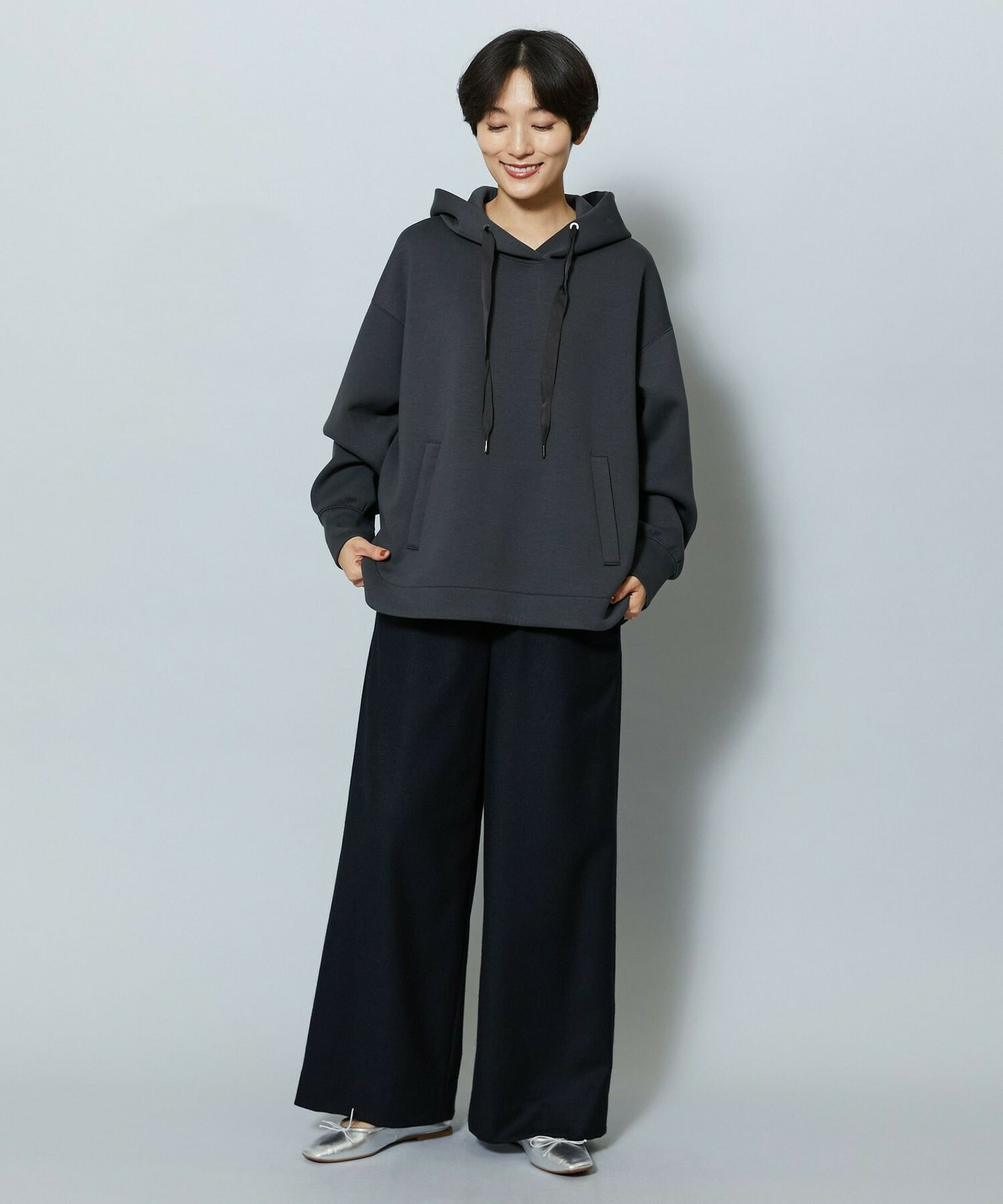 【MOGA】【Lサイズ】ウールカシミヤストレッチワイドパンツ 詳細画像 ブラック系その他 13