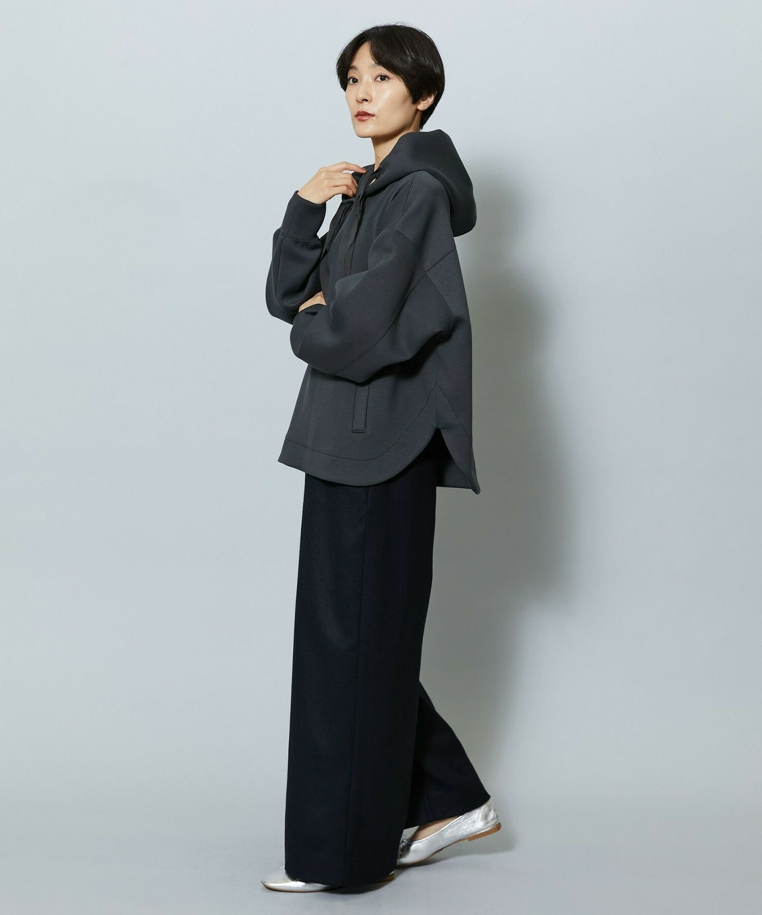 【MOGA】【Lサイズ】ウールカシミヤストレッチワイドパンツ 詳細画像 ブラック系その他 14