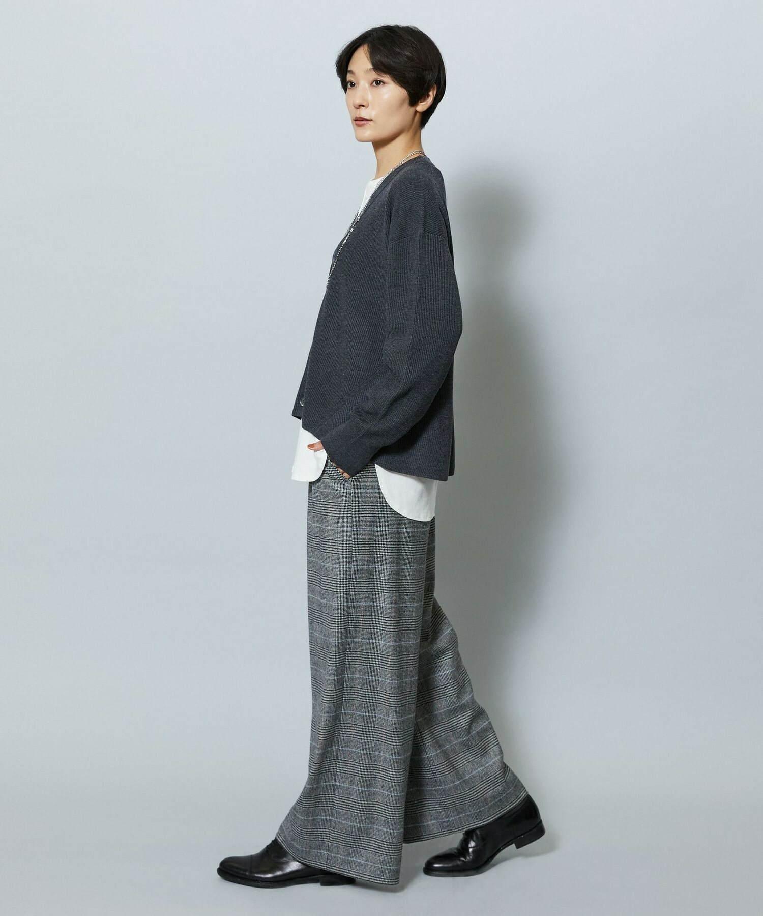 【MOGA】【Lサイズ】ウールカシミヤグレンチェックワイドパンツ 詳細画像 チェック 13