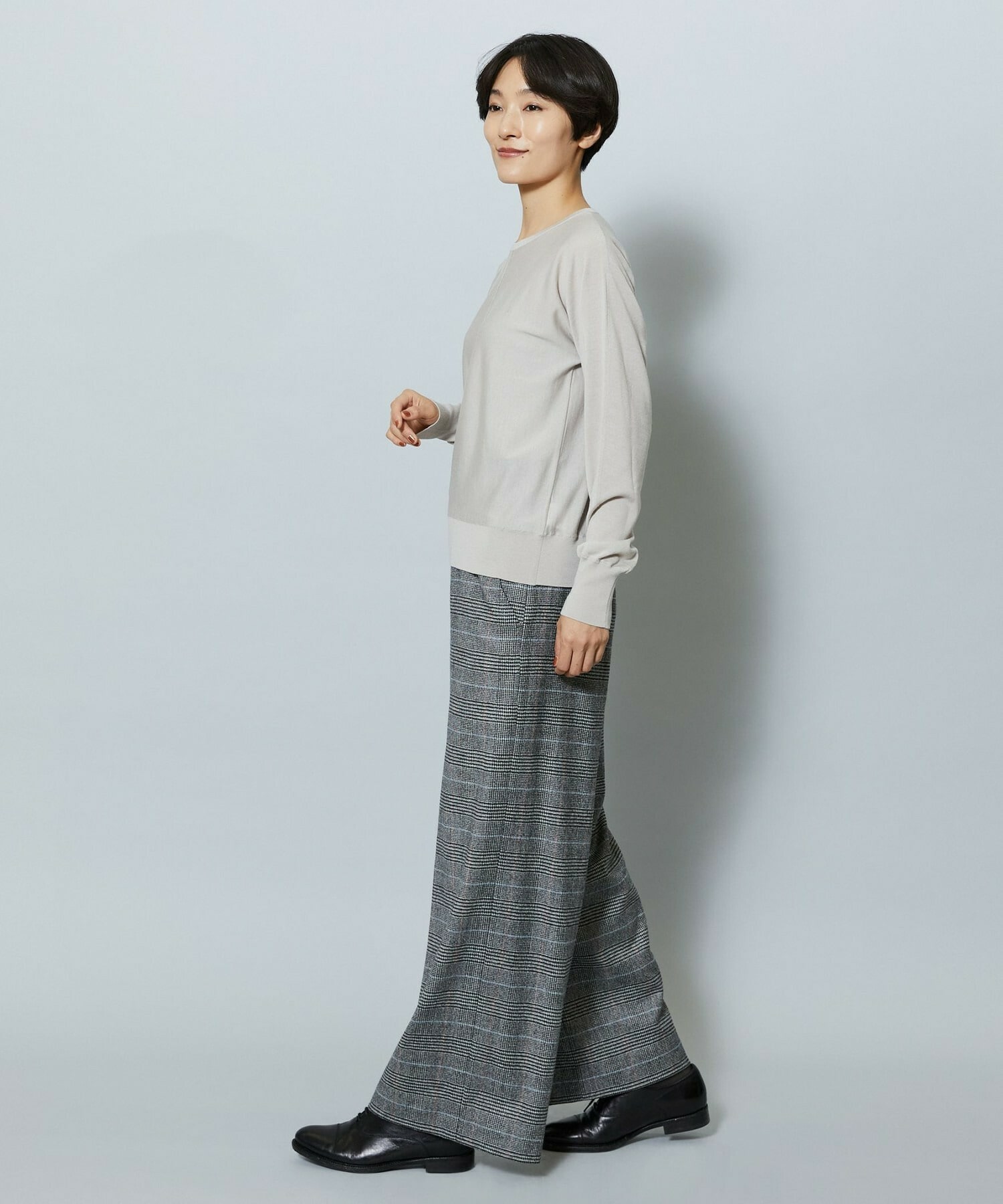 【MOGA】【Lサイズ】ウールカシミヤグレンチェックワイドパンツ 詳細画像 チェック 8