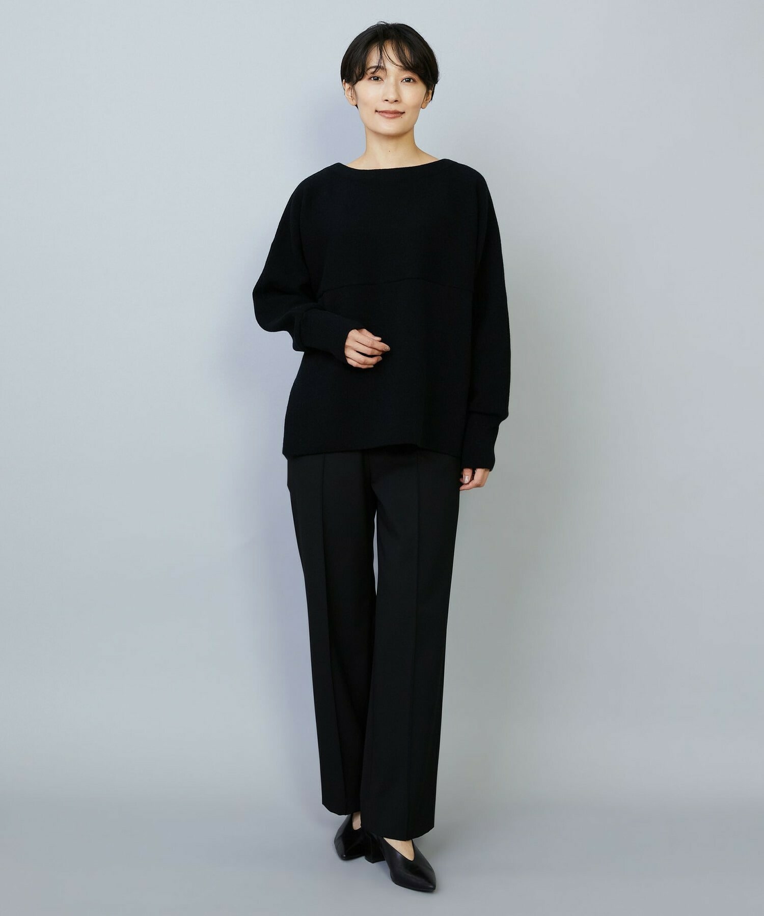 【MOGA】【Lサイズ】バッグブラッシュストレッチストレートパンツ 詳細画像 ブラック 1