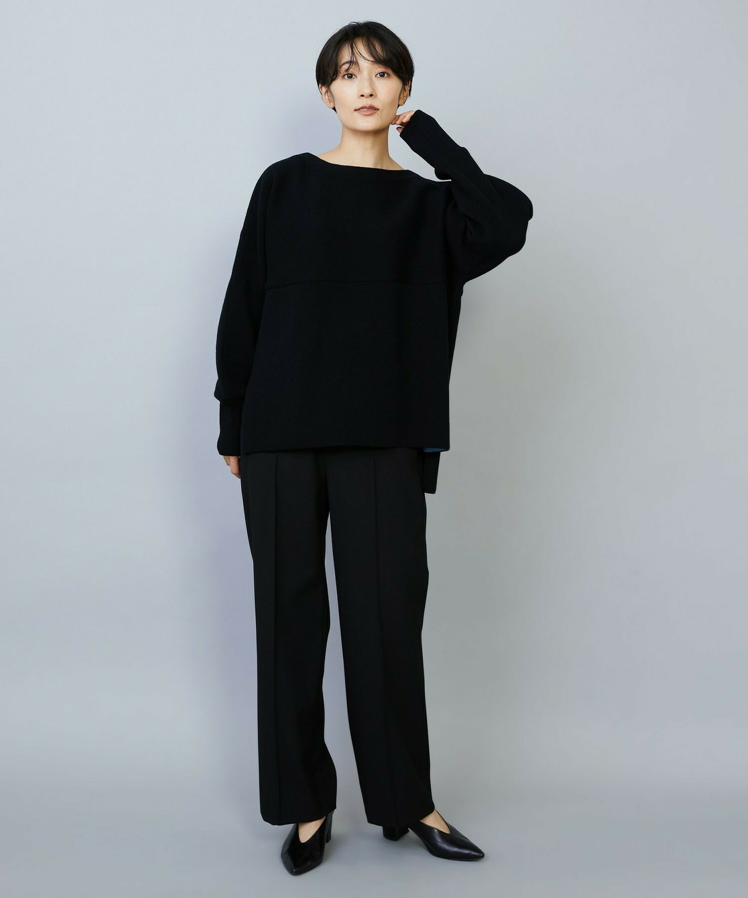 【MOGA】【Lサイズ】バッグブラッシュストレッチストレートパンツ 詳細画像 ブラック 6