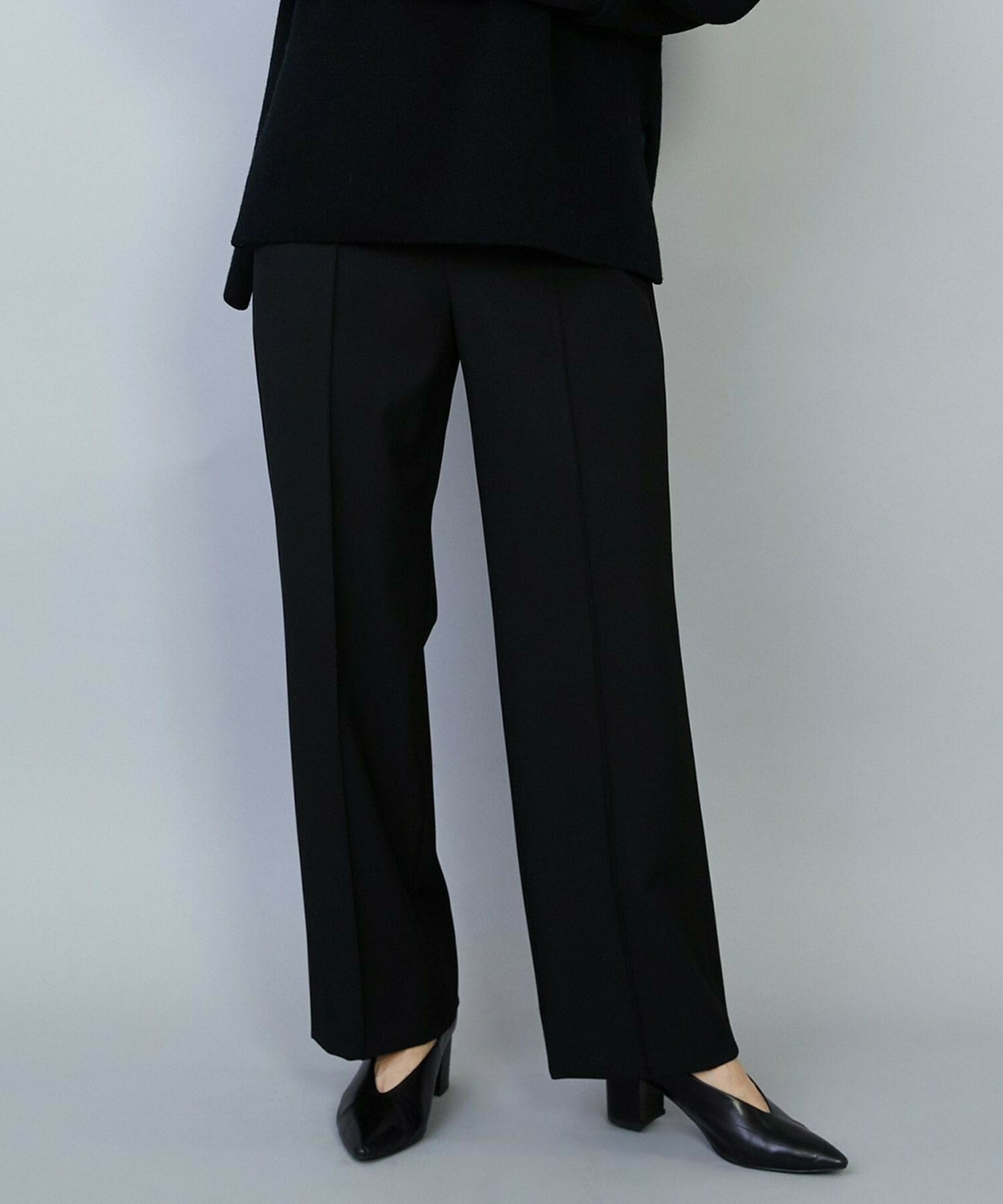 【MOGA】【Lサイズ】バッグブラッシュストレッチストレートパンツ 詳細画像 ブラック 2