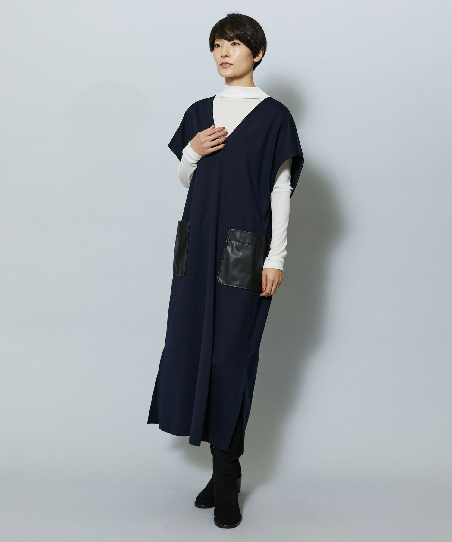 【MOGA】【Lサイズ】コットンナイロンポンチジャンパースカート 詳細画像 ネイビー 18