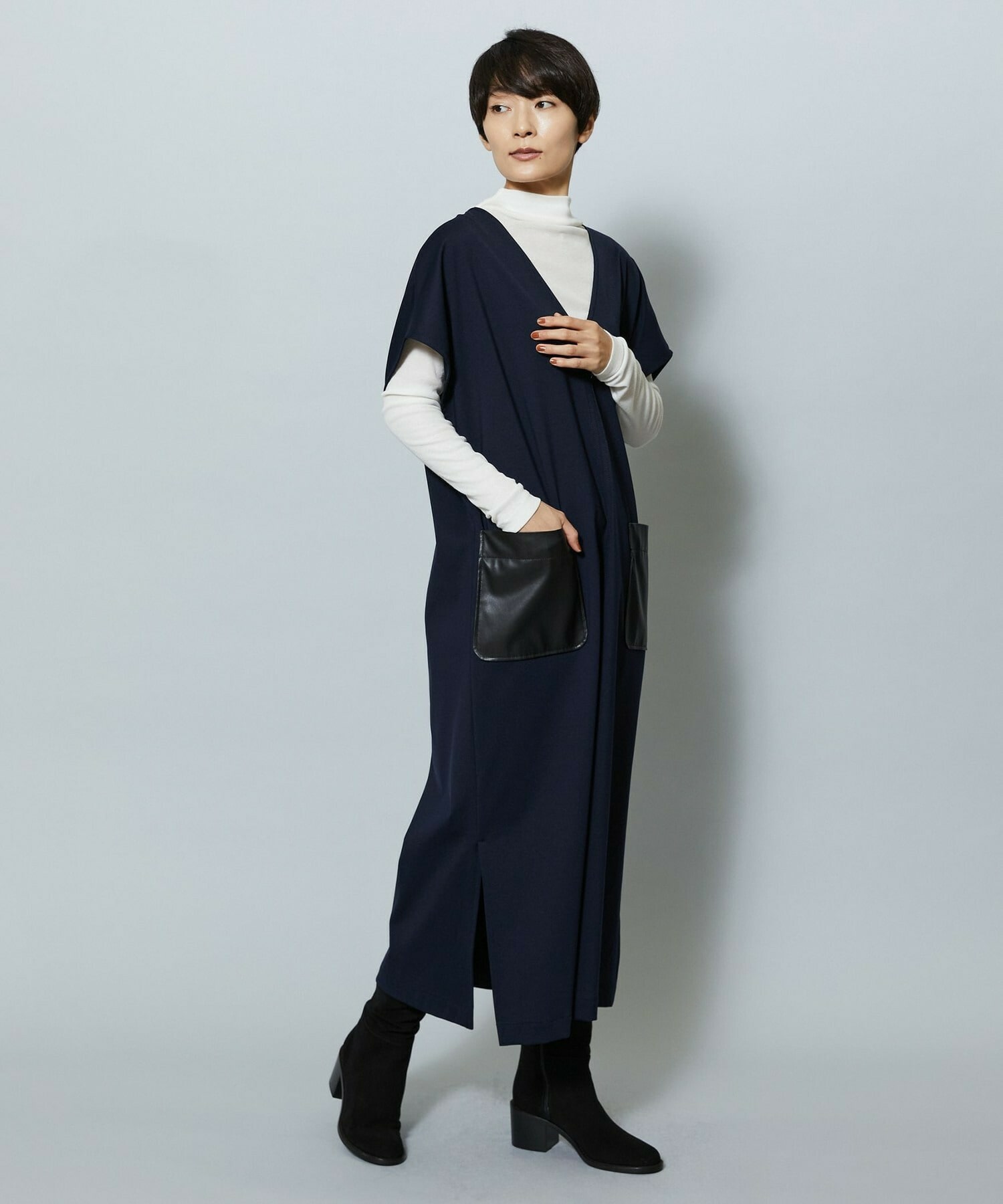 【MOGA】【Lサイズ】コットンナイロンポンチジャンパースカート 詳細画像 ネイビー 26